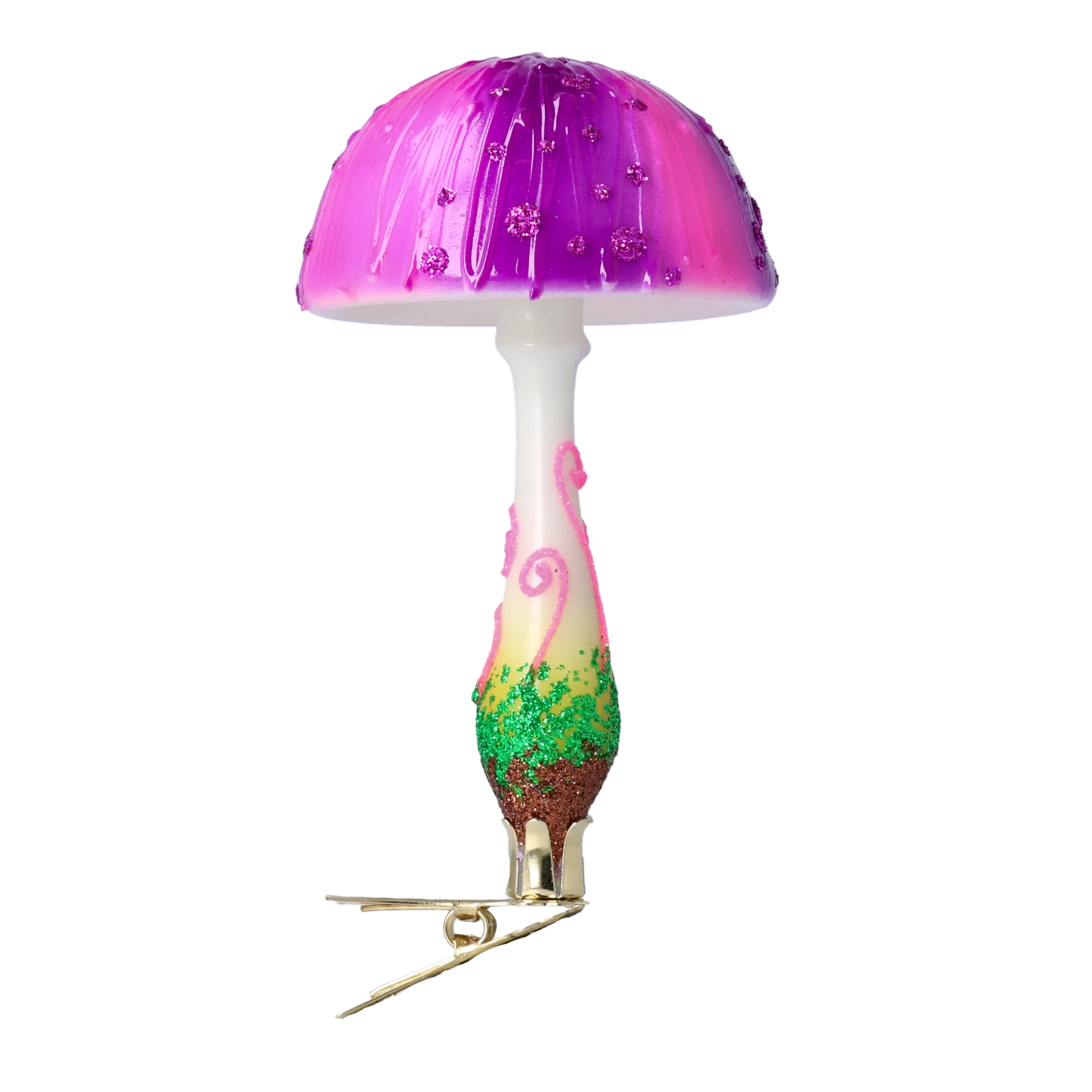 Forest Mushroom on a Clip. Handmade Glass Christmas ornament. 2022-683