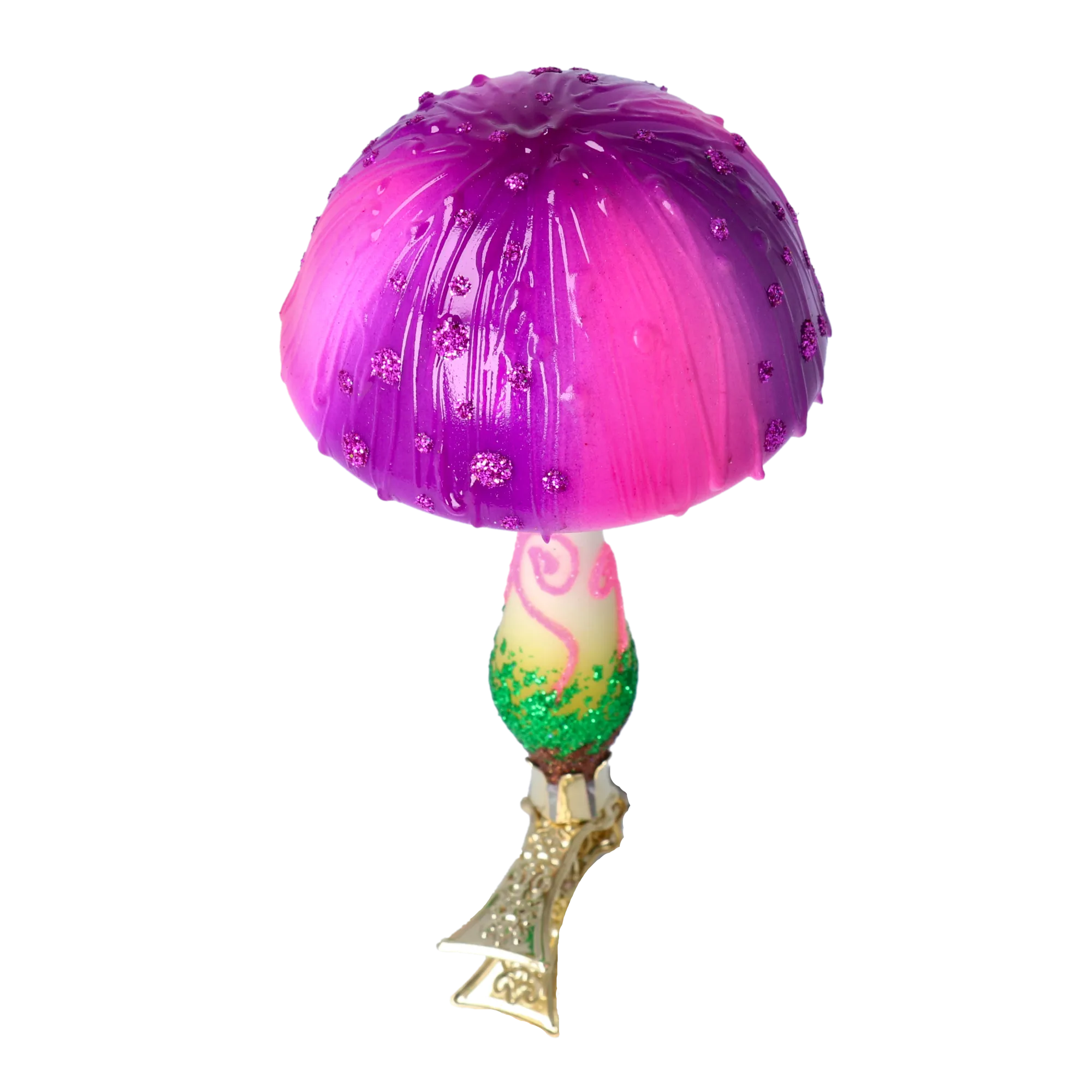Forest Mushroom on a Clip. Handmade Glass Christmas ornament. 2022-683