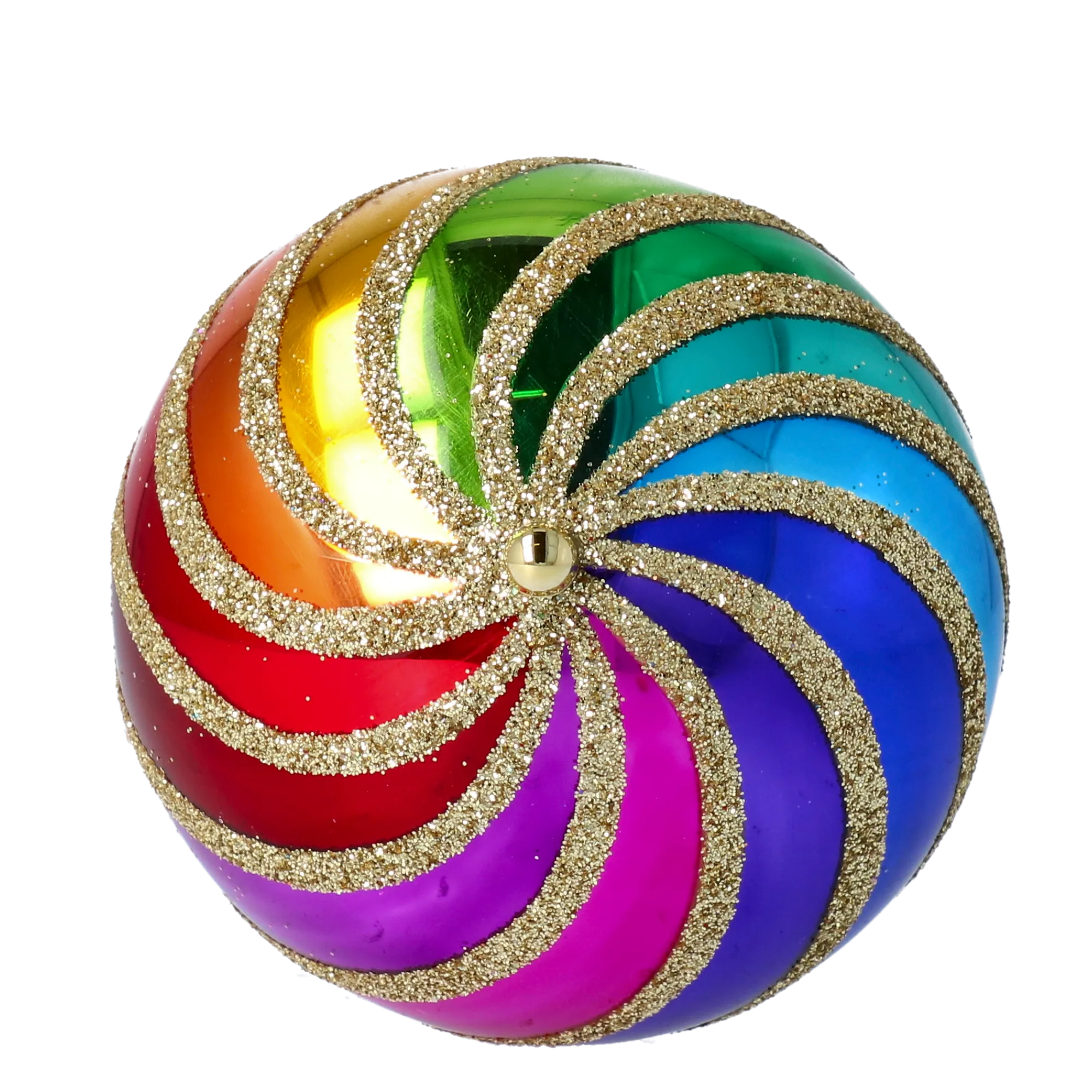 Rainbow Twirl  Handmade Glass Christmas ornament. 2022-686