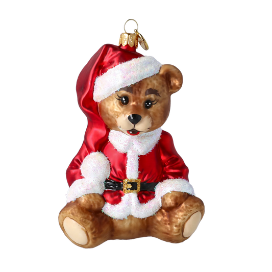 Crimson Santa Teddy Premium christmas glass ornament 2022-695