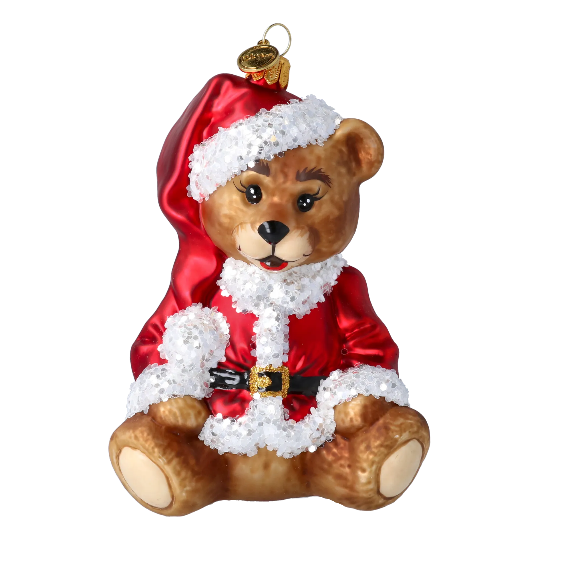 Crimson Santa Teddy Premium christmas glass ornament 2022-696