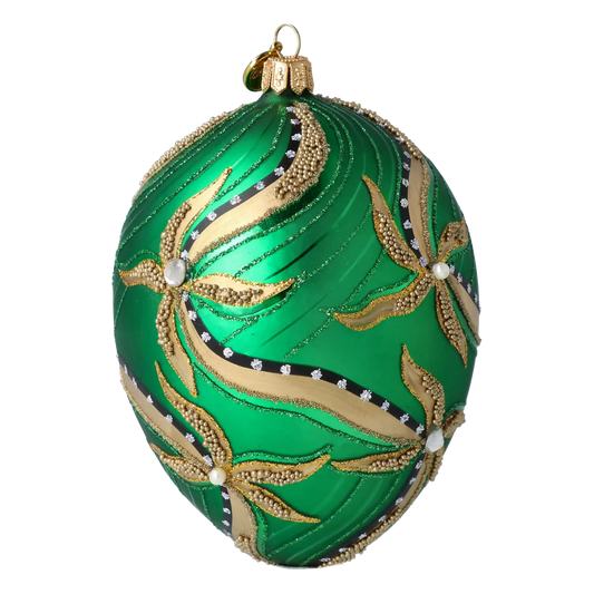 Szmaragdowe Jajko w złote kwiaty Szklana Ozdoba