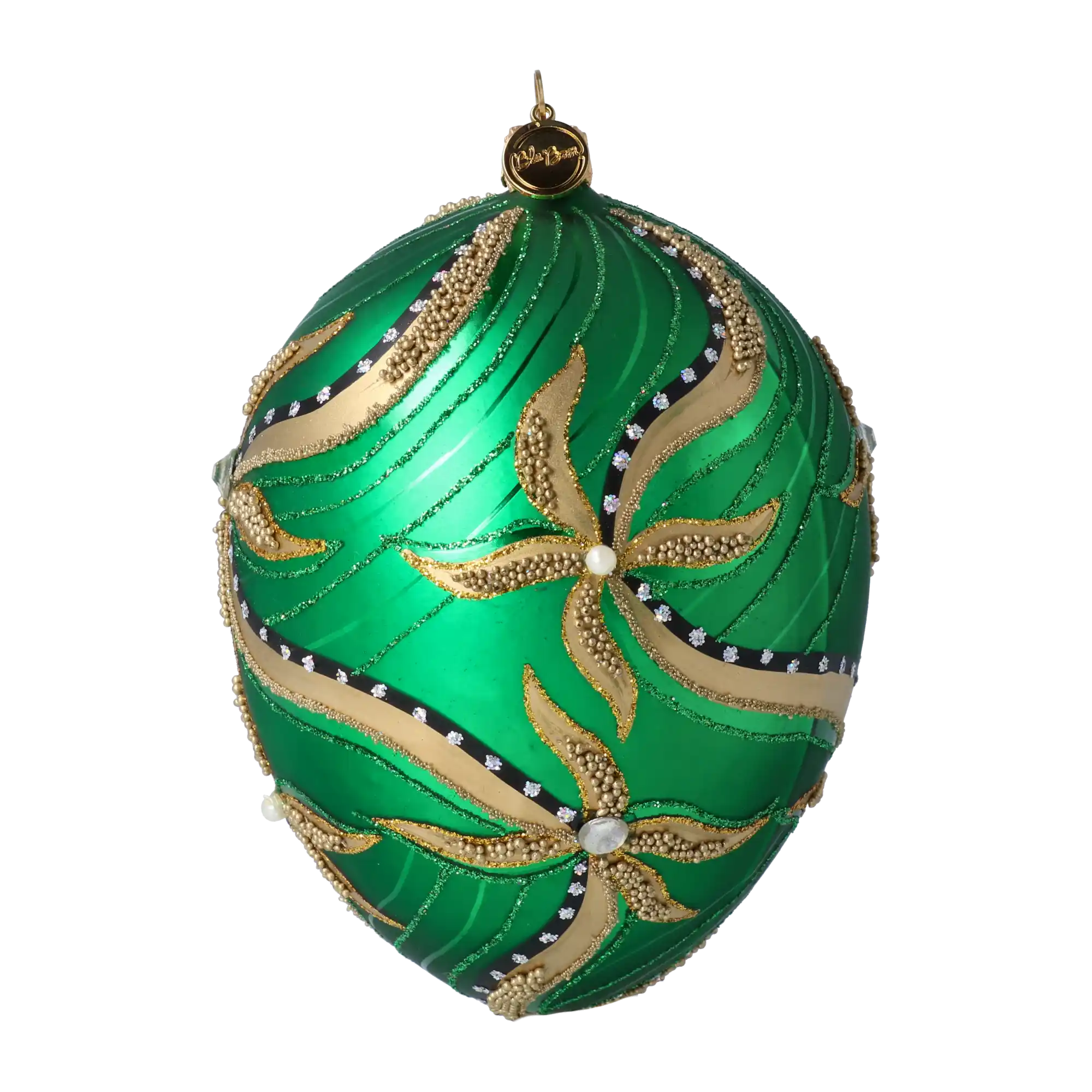 Szmaragdowe Jajko w złote kwiaty Szklana Ozdoba