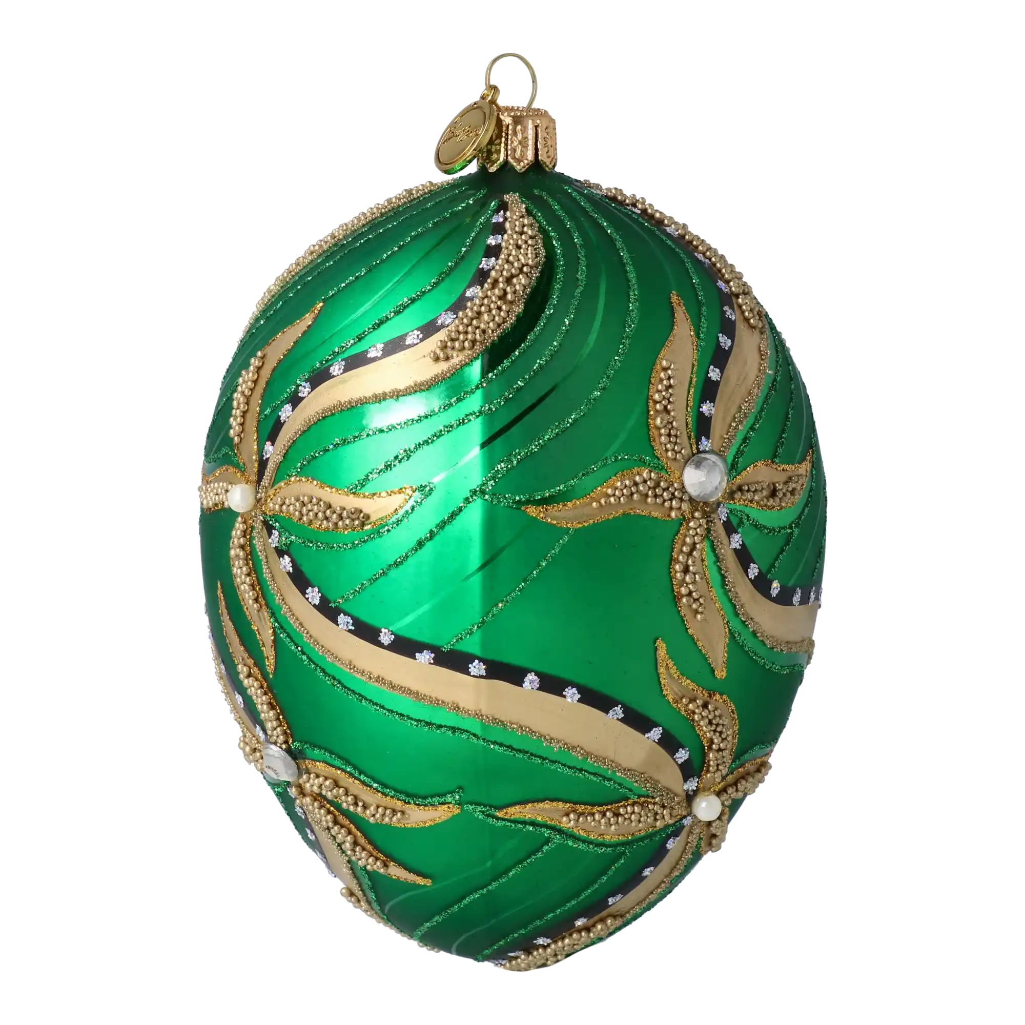 Szmaragdowe Jajko w złote kwiaty Szklana Ozdoba