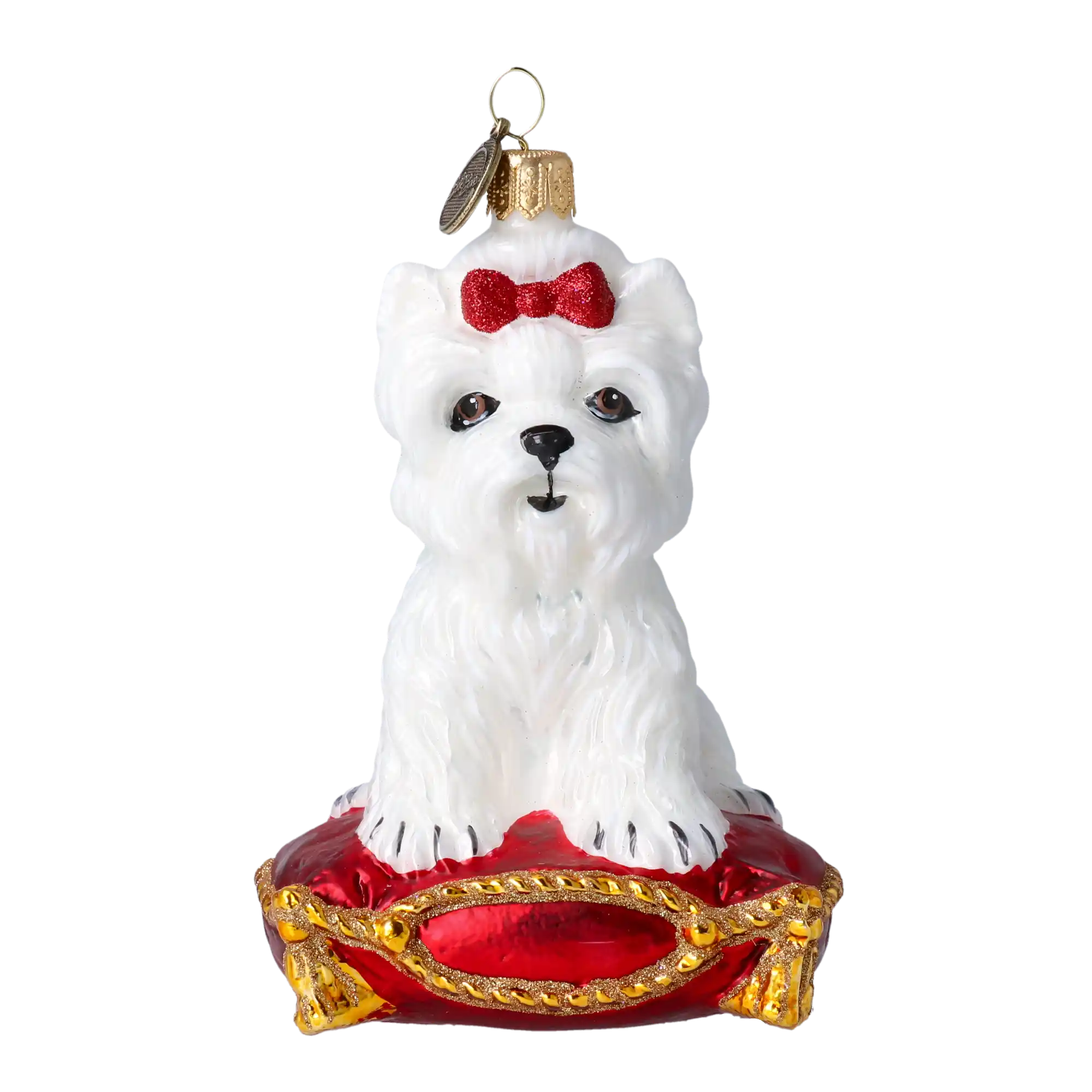 Maltańczyk na poduszce Szklana Ozdoba Pies