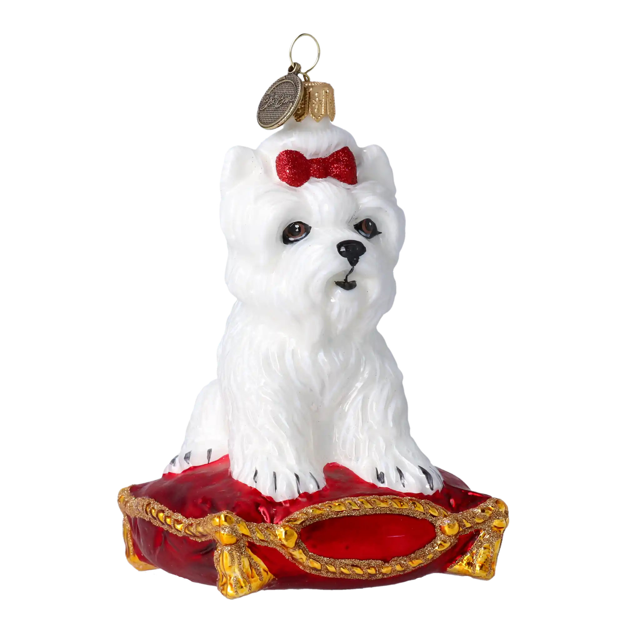 Maltańczyk na poduszce Szklana Ozdoba Pies