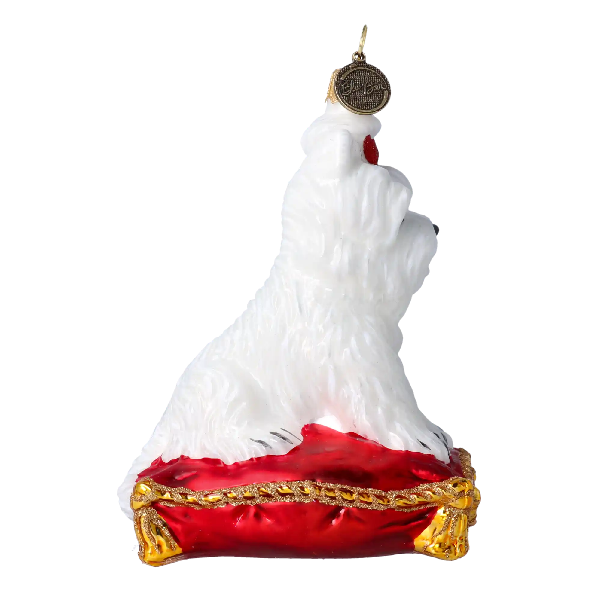 Maltańczyk na poduszce Szklana Ozdoba Pies