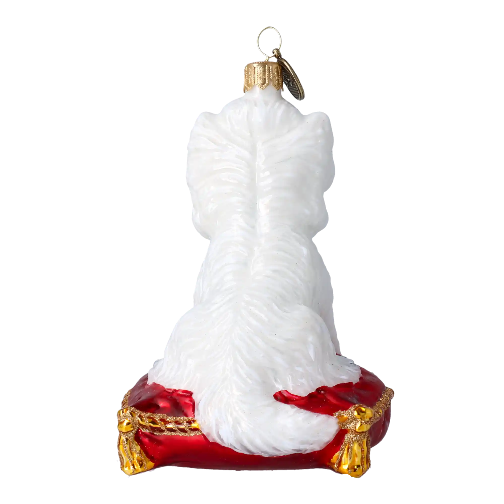 Maltańczyk na poduszce Szklana Ozdoba Pies