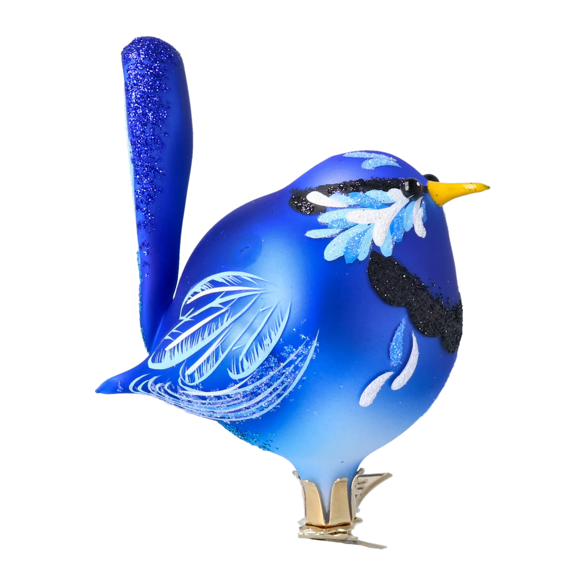 Bird - Blue in the Garden. Handmade Glass Christmas ornament. 2024-022