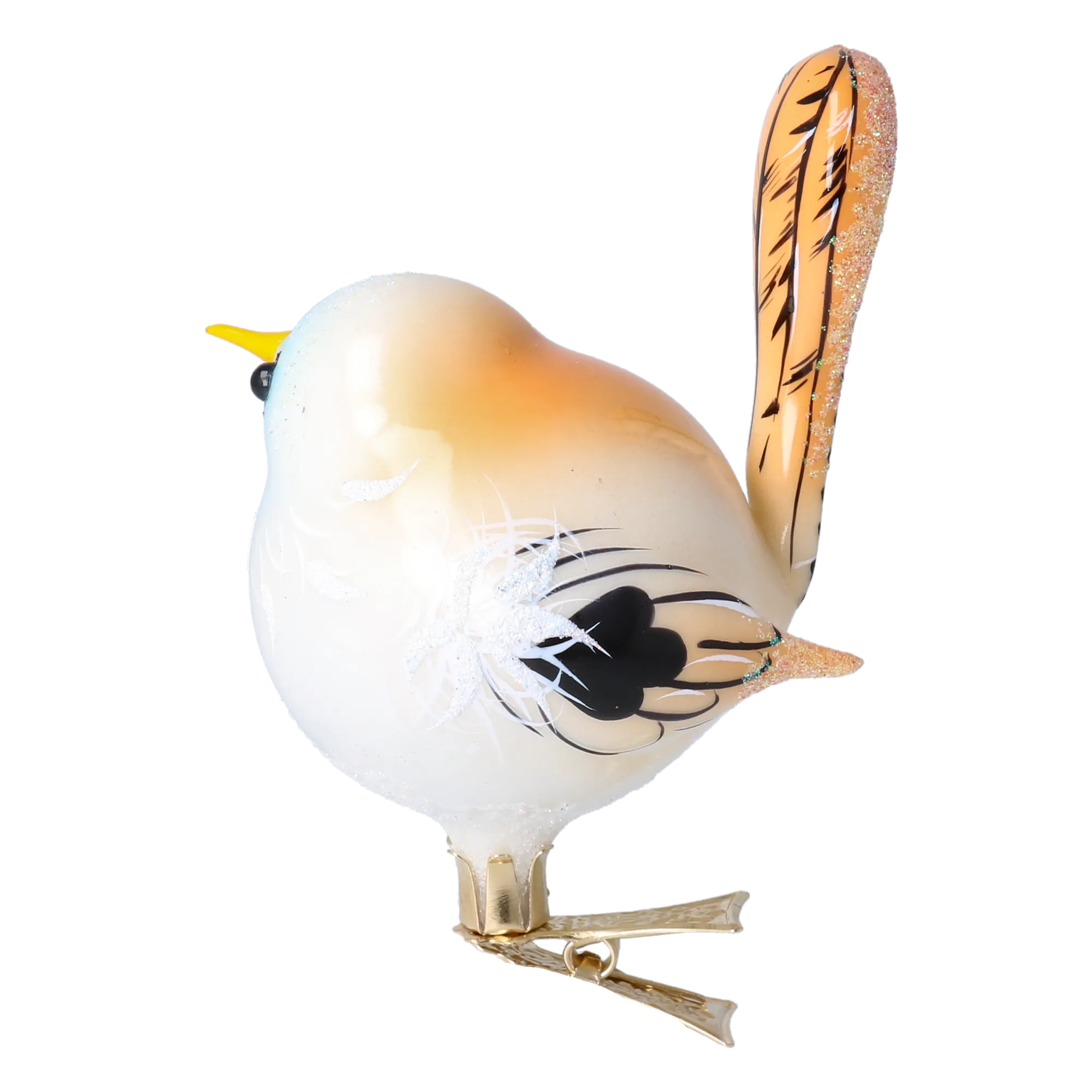 Whiskered bird. Handmade Glass Christmas ornament. 2024-023