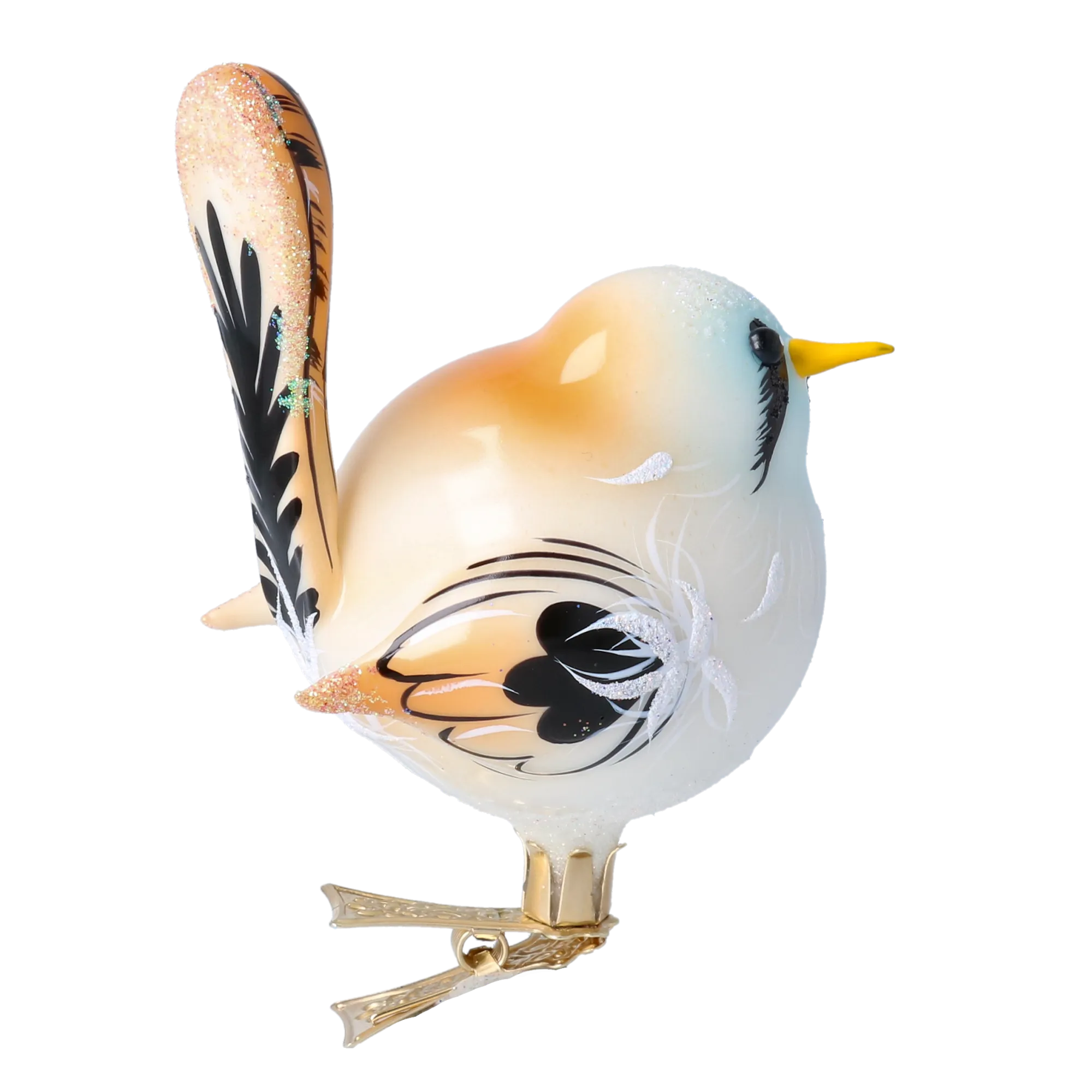 Whiskered bird. Handmade Glass Christmas ornament. 2024-023