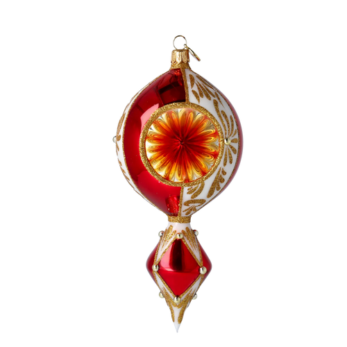 Gilded Crimson Solstice | Hand-Painted Glass Ornament | Blubom 2024-038