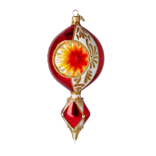 Gilded Crimson Solstice | Hand-Painted Glass Ornament | Blubom 2024-038