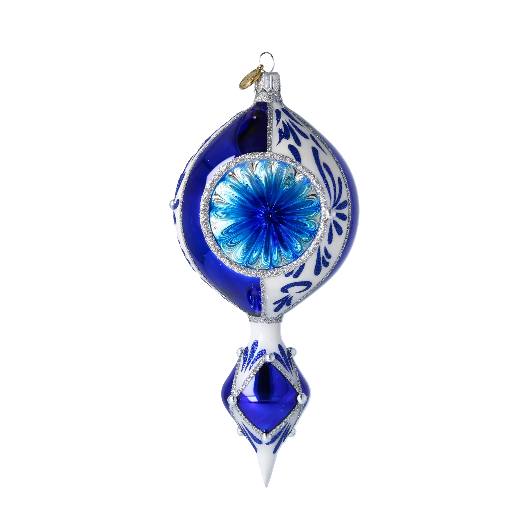 Frosted Indigo Jewel Drop Christmas Ornament. Handmade Glass ornament 2024-039