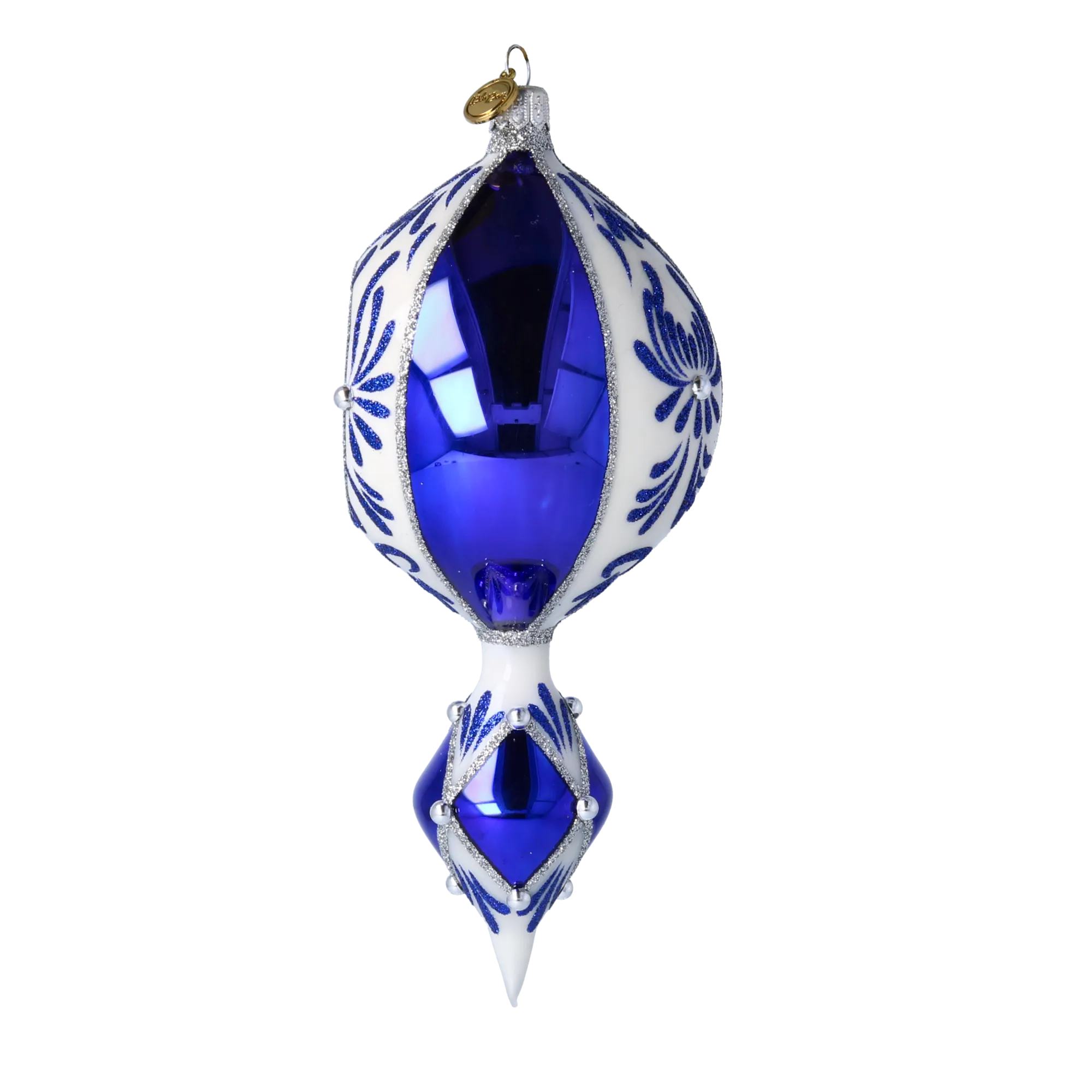 Frosted Indigo Jewel Drop Christmas Ornament. Handmade Glass ornament 2024-039