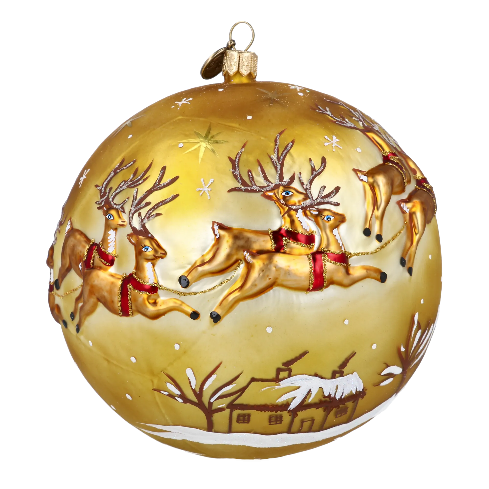 Golden Starlight Sleigh Premium christmas glass ornament 2024-040