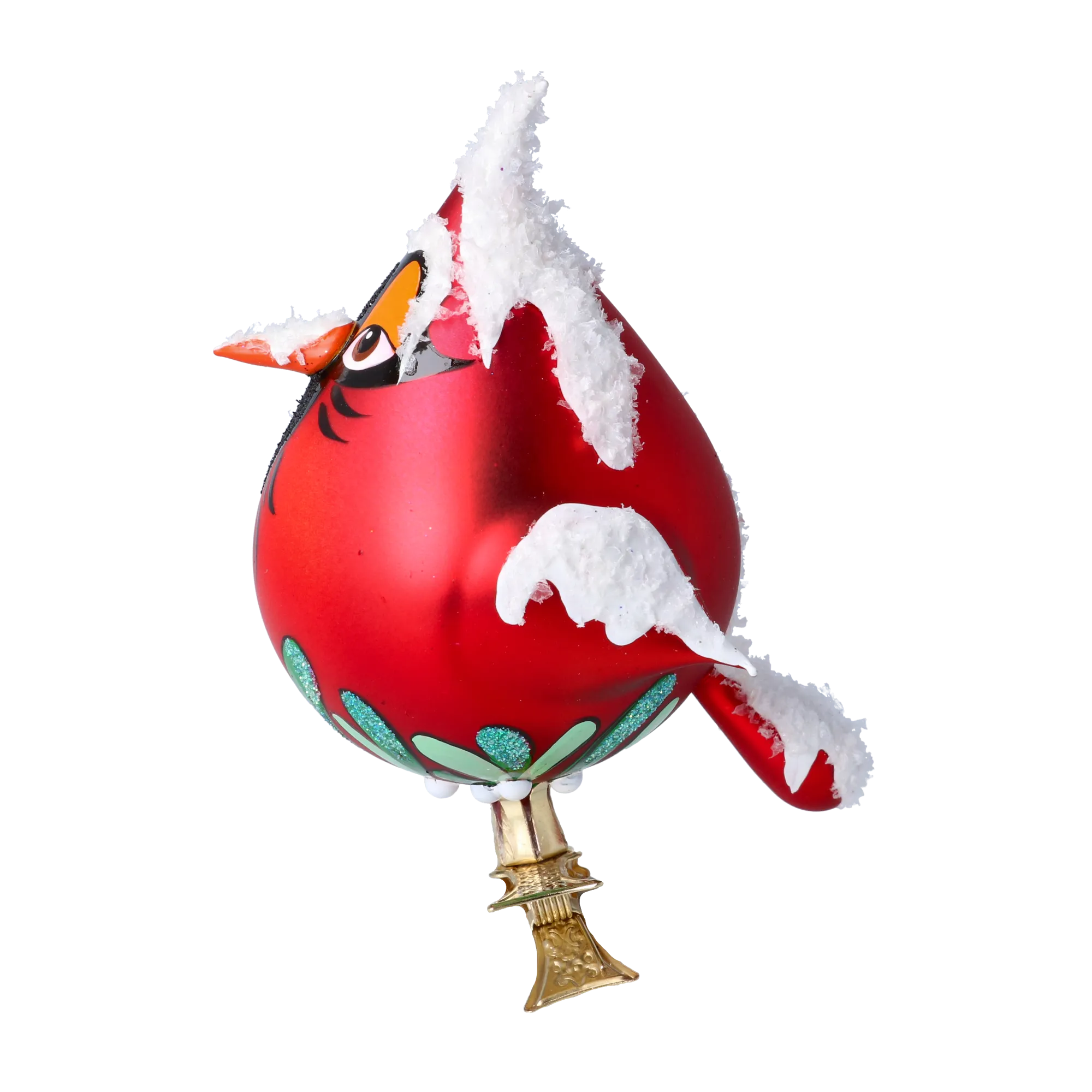 Cardinal in the Snow Downs. Handmade Glass Christmas ornament. 2024-055