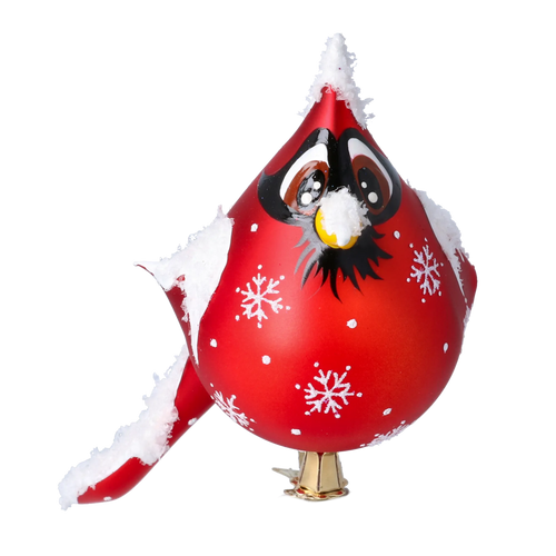 Solitary Scarlet Herald | Hand-Painted Glass Ornament | Blubom 2024-056
