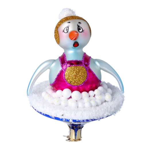 Snowman on a slide. Handmade Glass Christmas ornament. 2024-095
