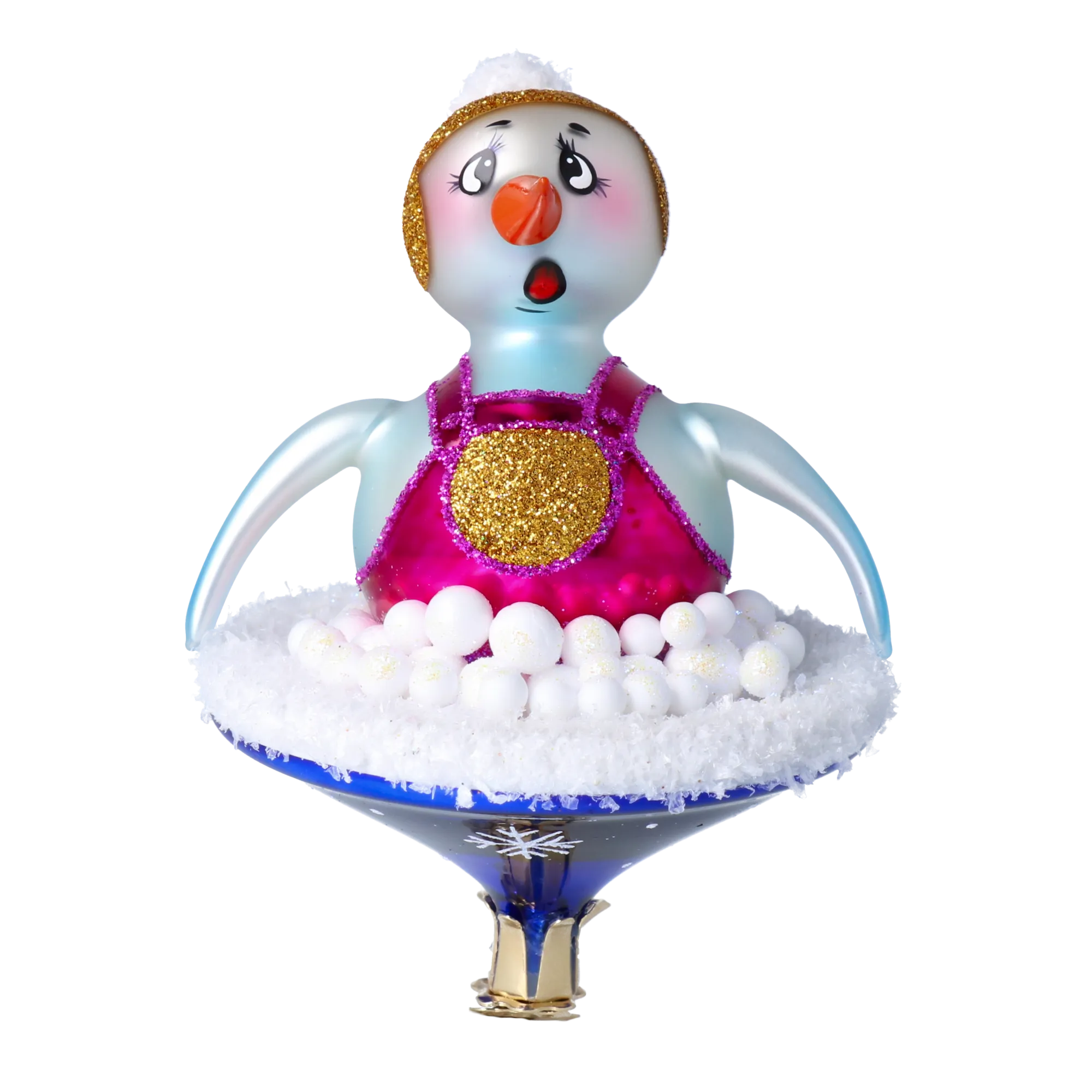 Snowman on a slide. Handmade Glass Christmas ornament. 2024-095