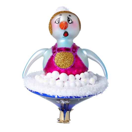 Snowman on a slide. Handmade Glass Christmas ornament. 2024-095