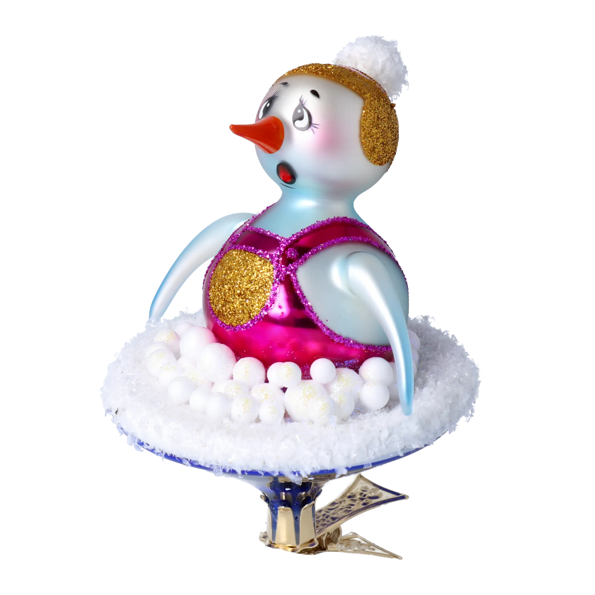 Snowman on a slide. Handmade Glass Christmas ornament. 2024-095