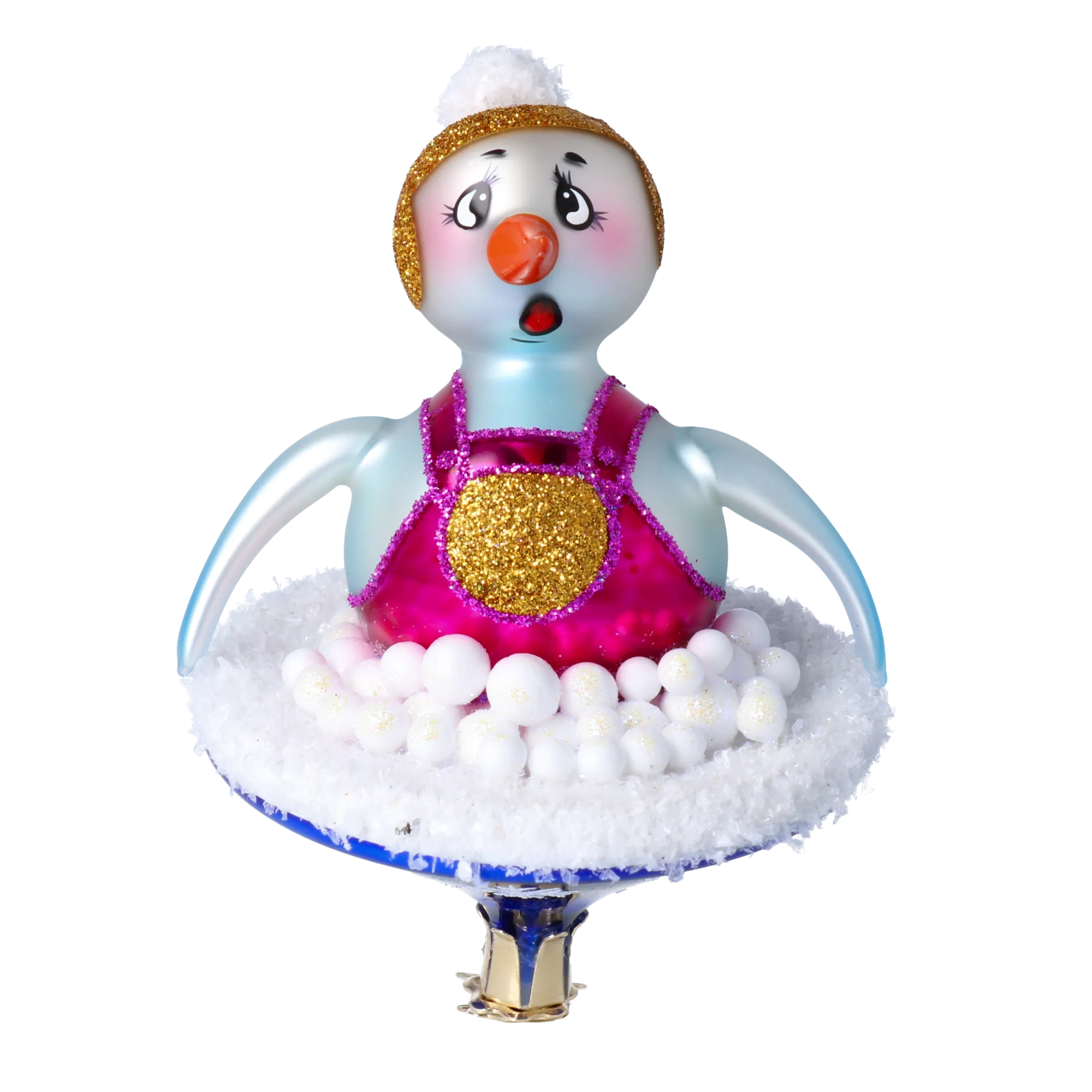 Snowman on a slide. Handmade Glass Christmas ornament. 2024-095