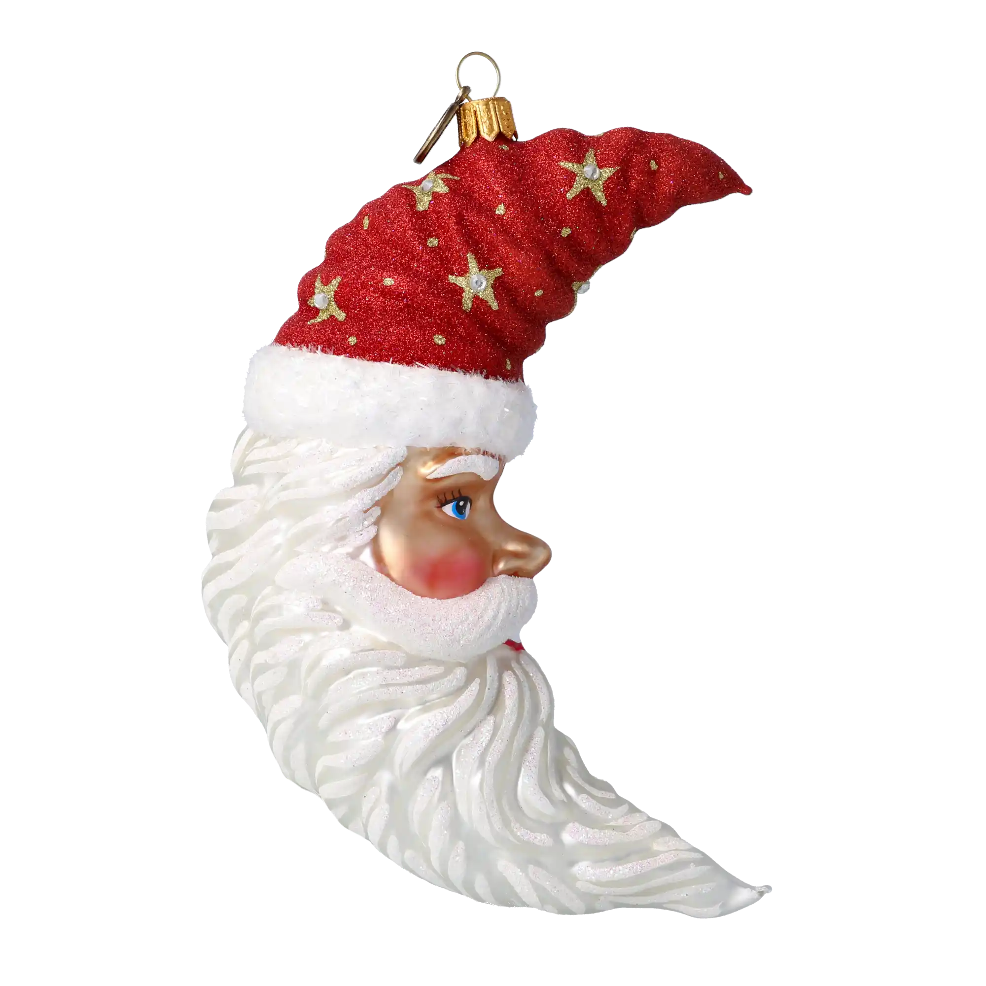 Czerwony Gwiazdor Mikołaj Księżyc Szklana Ozdoba