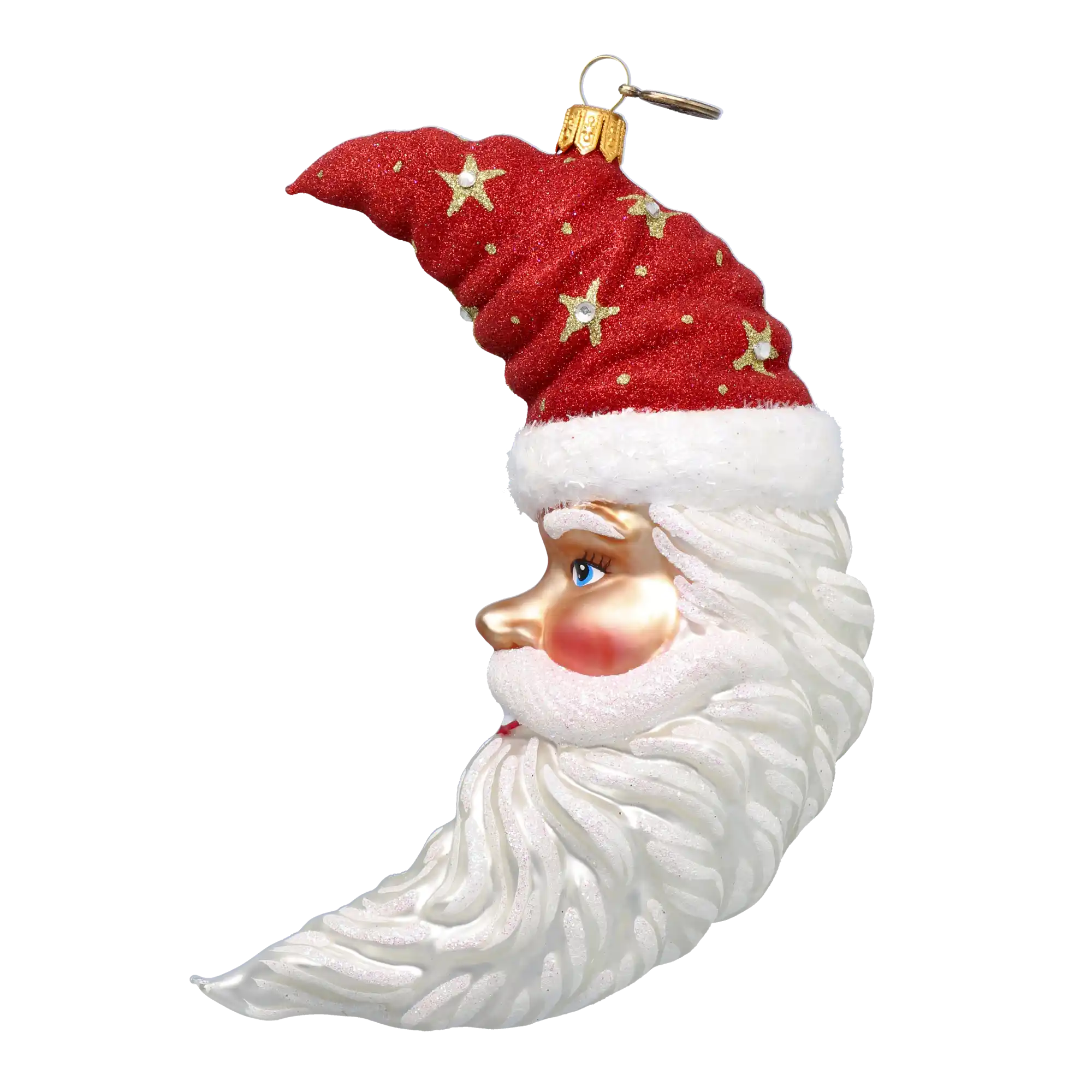 Czerwony Gwiazdor Mikołaj Księżyc Szklana Ozdoba