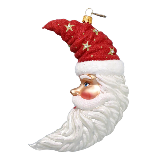 Czerwony Gwiazdor Mikołaj Księżyc Szklana Ozdoba