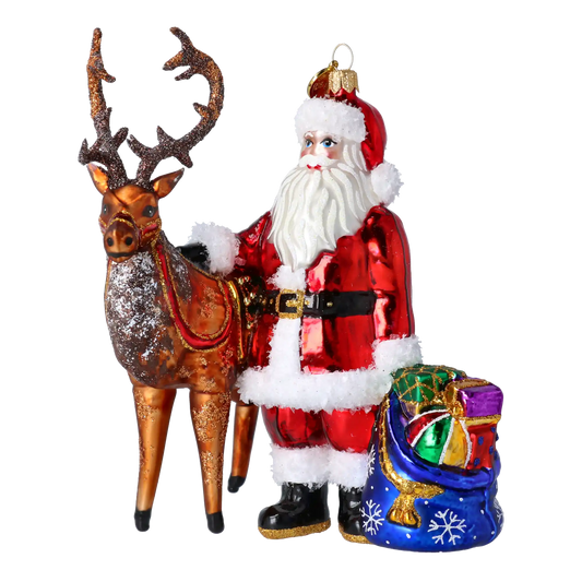 Mikołaj Z Reniferem Szklana Ozdoba