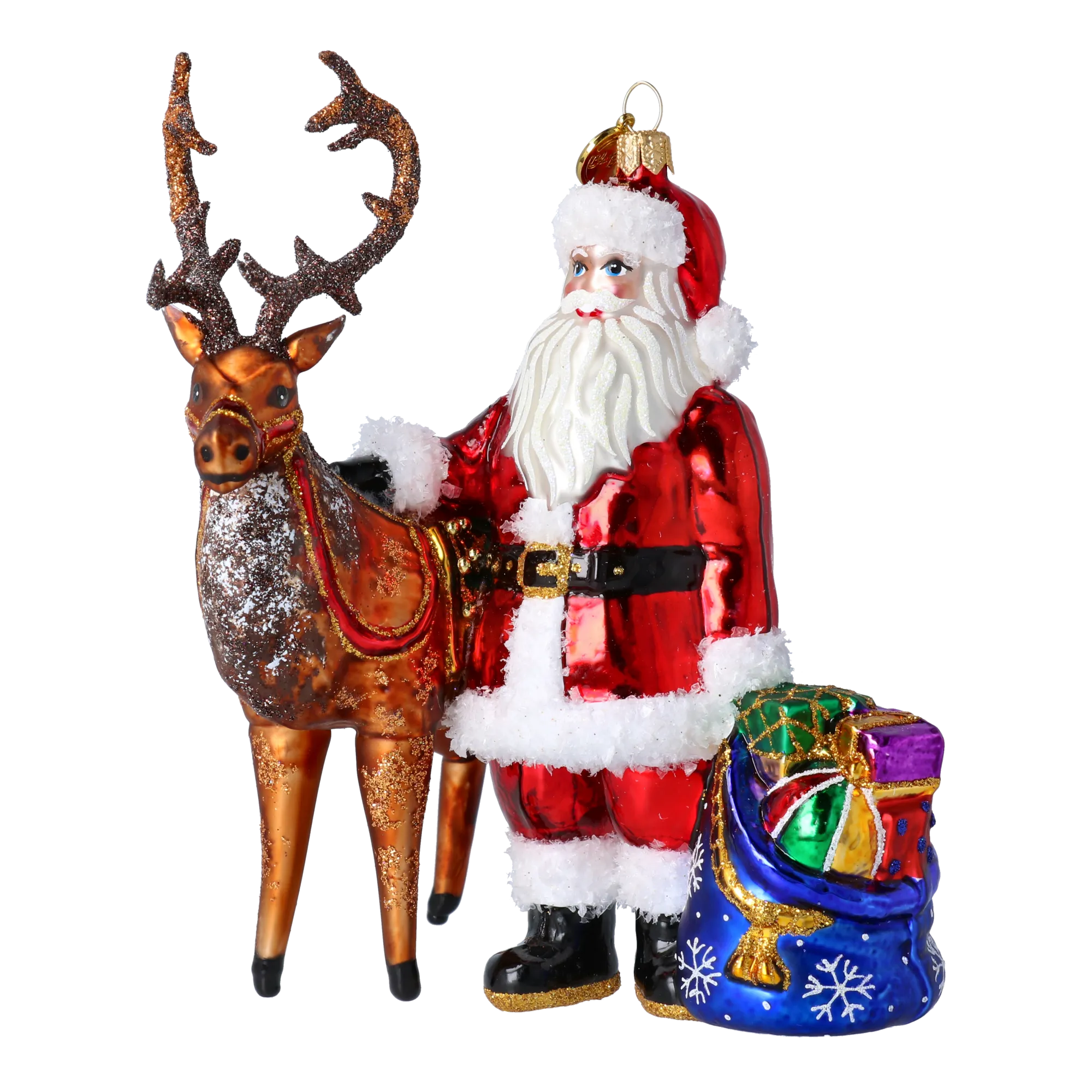 Santa & His Reindeer Handmade Glass Christmas ornament 2024-099