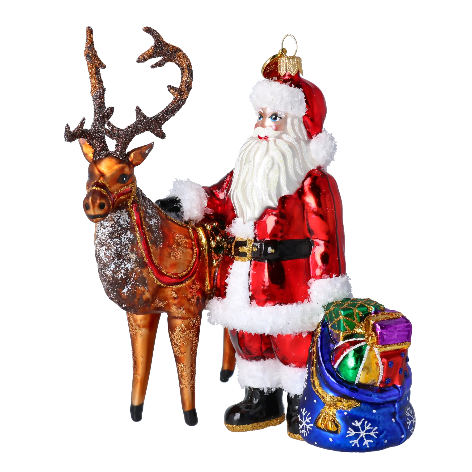 Santa & His Reindeer Handmade Glass Christmas ornament 2024-099