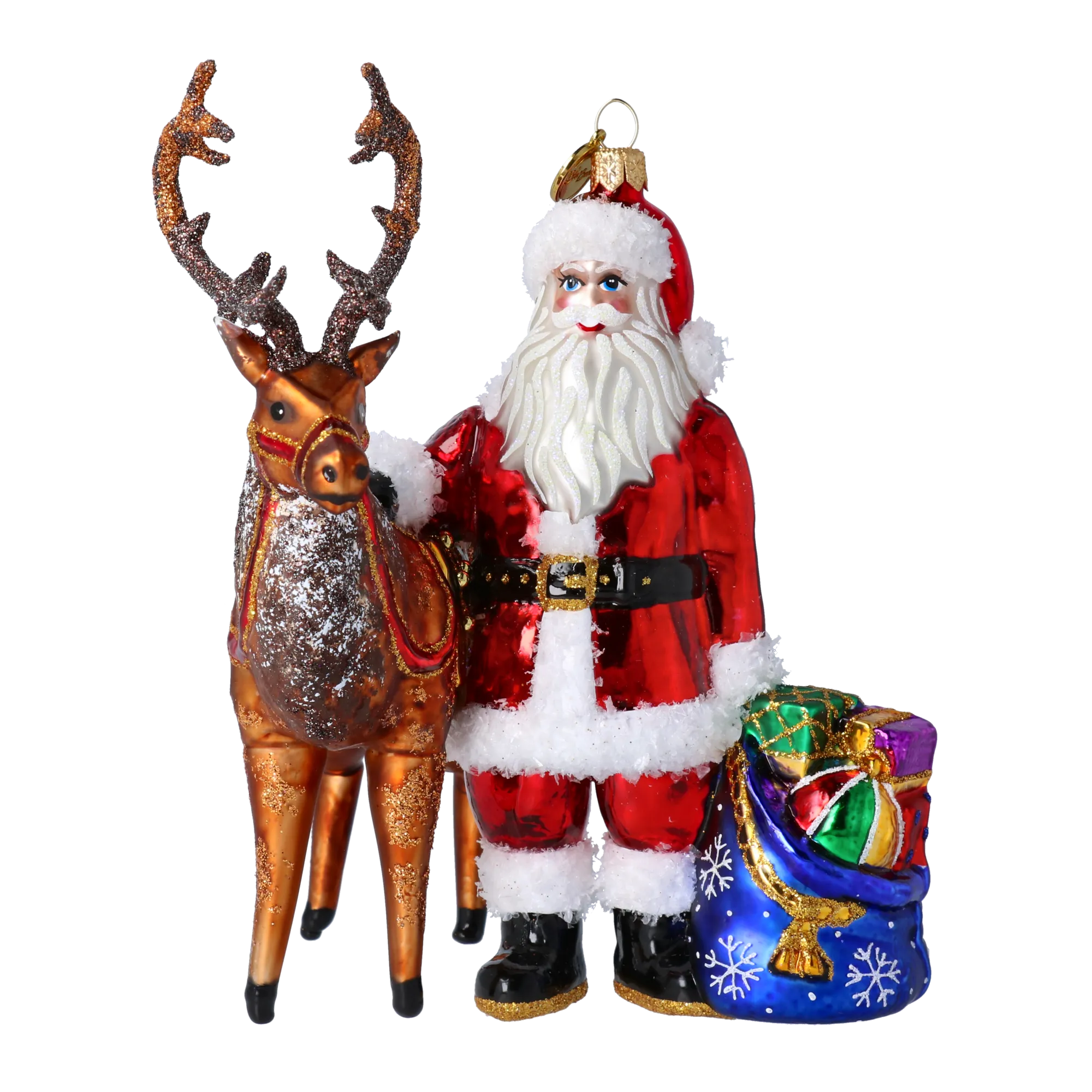 Santa & His Reindeer Handmade Glass Christmas ornament 2024-099