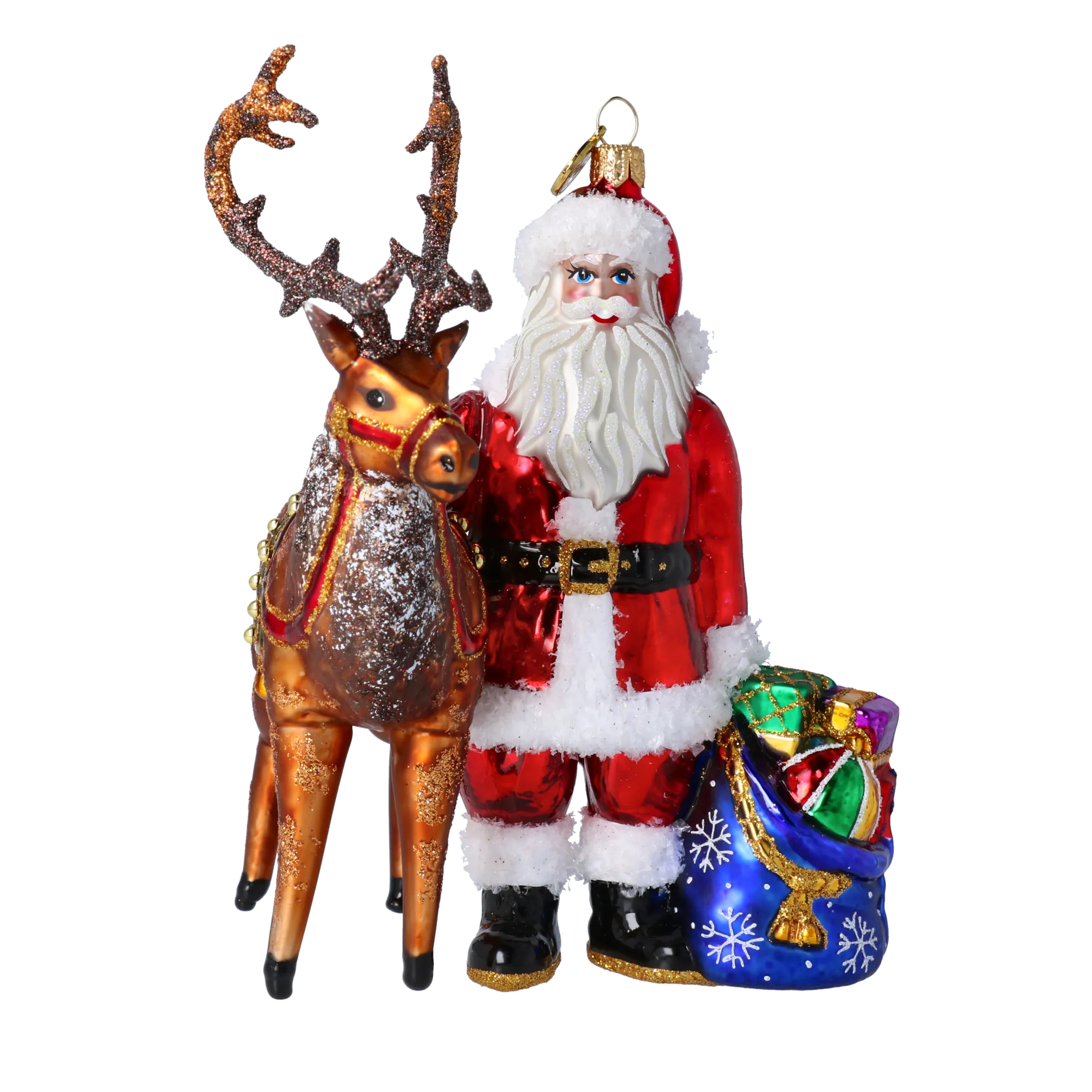 Santa & His Reindeer Handmade Glass Christmas ornament 2024-099