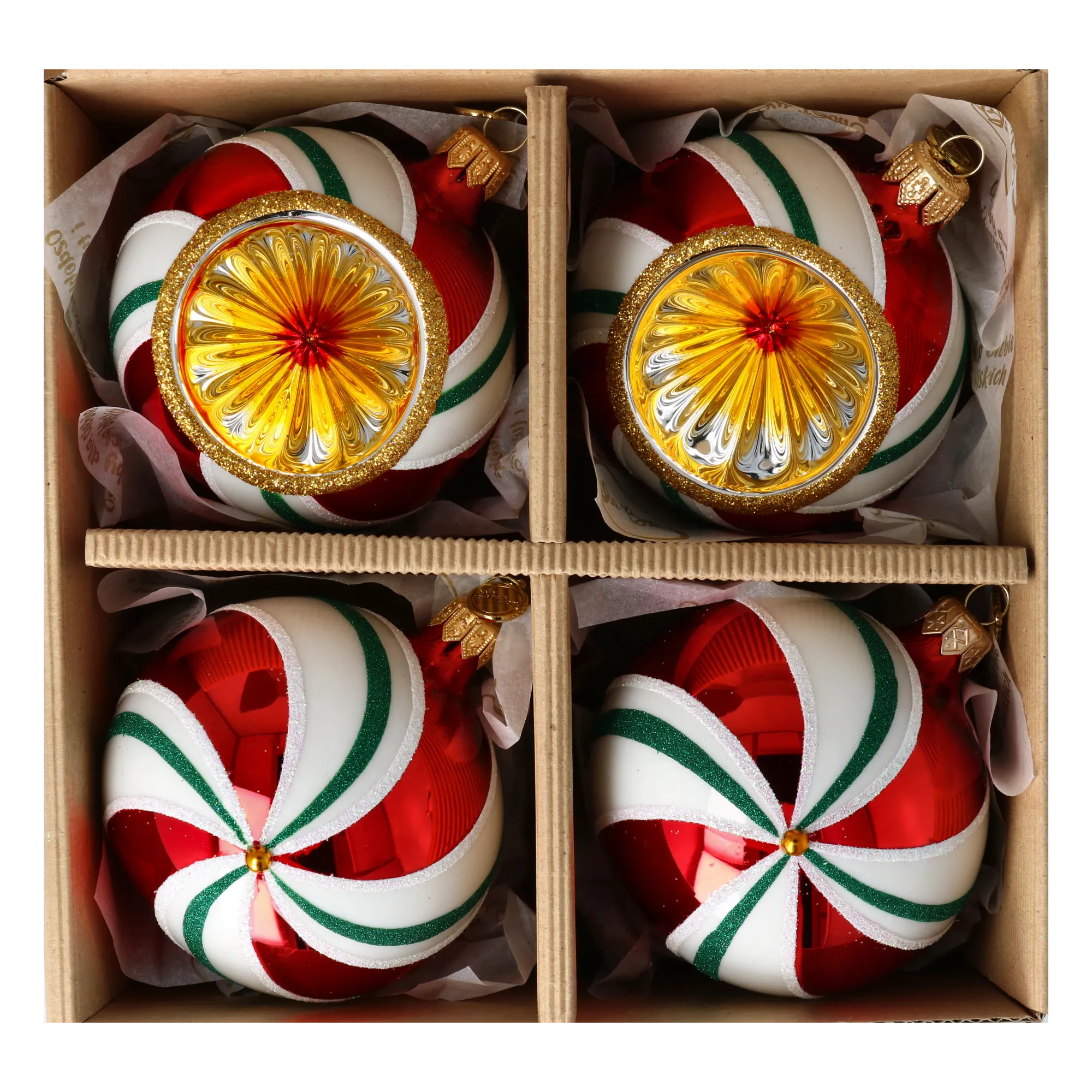 Set of Christmas tree baubles in the colors of Christmas candies. Handmade Glass Christmas ornament. 2024-104