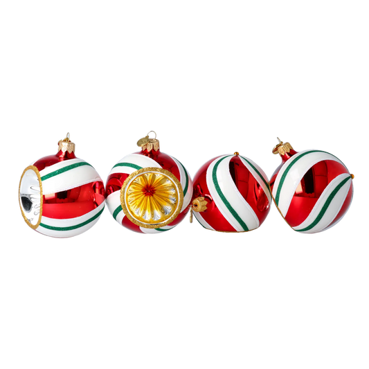 Set of Christmas tree baubles in the colors of Christmas candies. Handmade Glass Christmas ornament. 2024-104