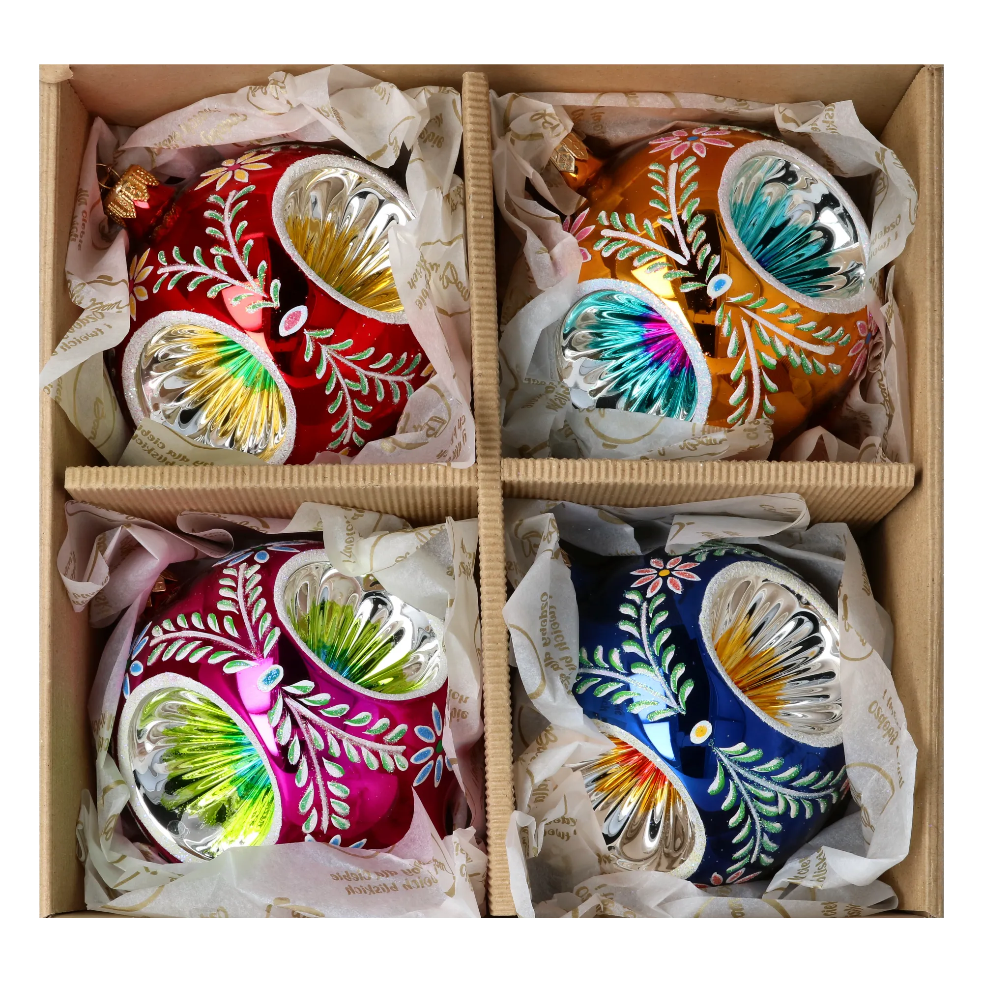 Vintage Reflections  Set of 4 Glass Baubles Colorful Handmade Glass Christmas ornament 2024-106