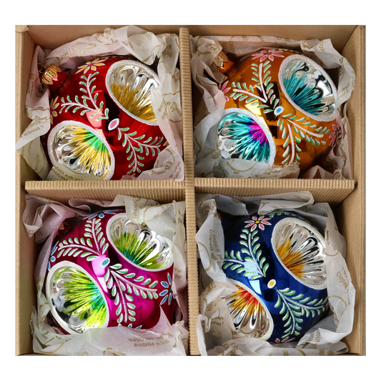Vintage Reflections  Set of 4 Glass Baubles Colorful Handmade Glass Christmas ornament 2024-106