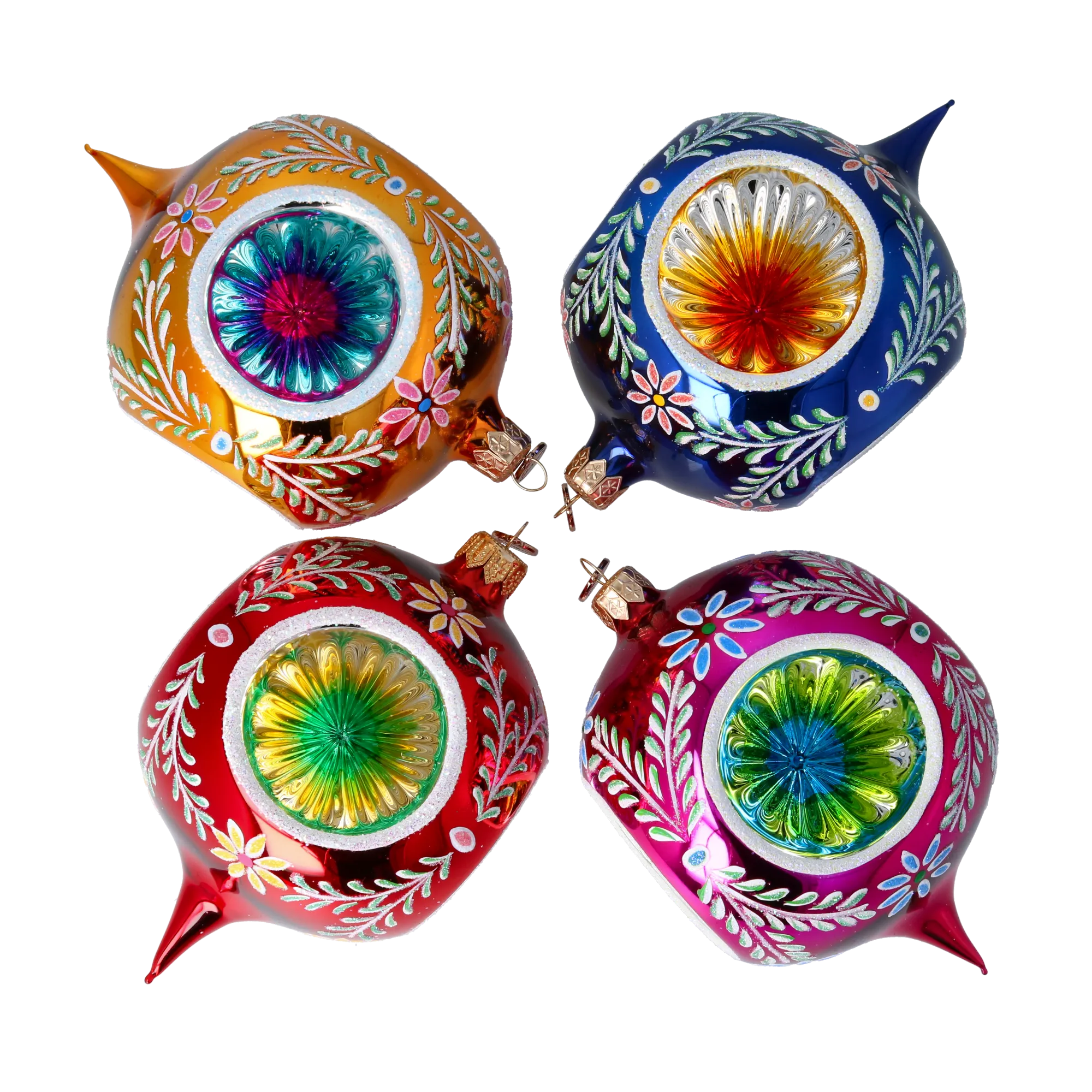 Vintage Reflections  Set of 4 Glass Baubles Colorful Handmade Glass Christmas ornament 2024-106