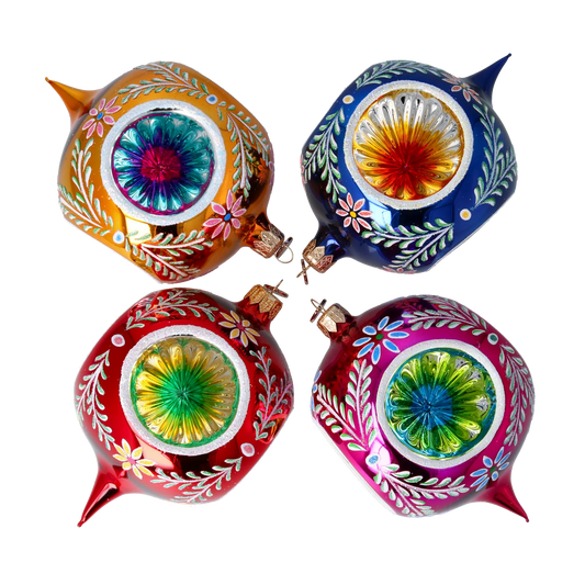 Vintage Reflections  Set of 4 Glass Baubles Colorful Handmade Glass Christmas ornament 2024-106