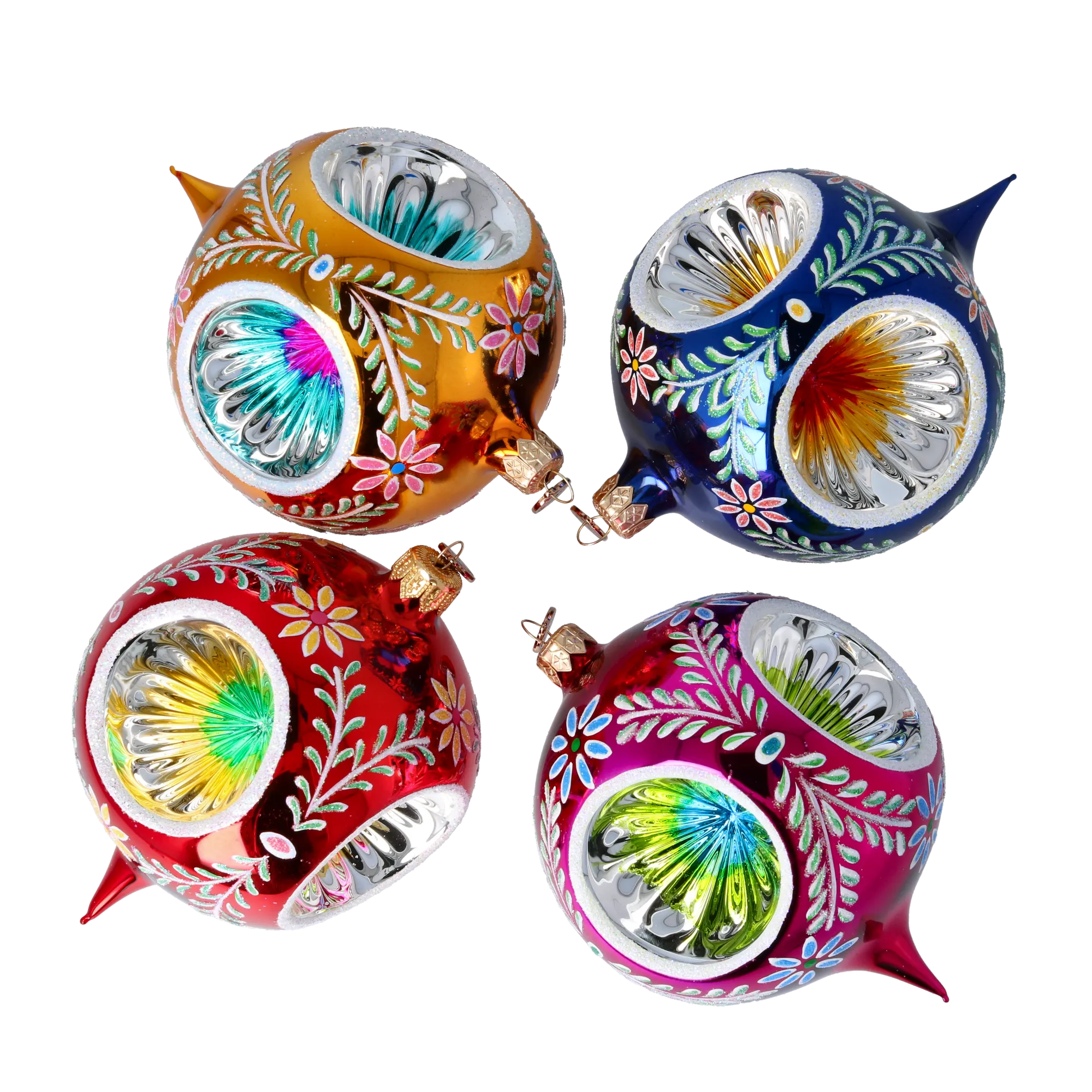 Vintage Reflections  Set of 4 Glass Baubles Colorful Handmade Glass Christmas ornament 2024-106