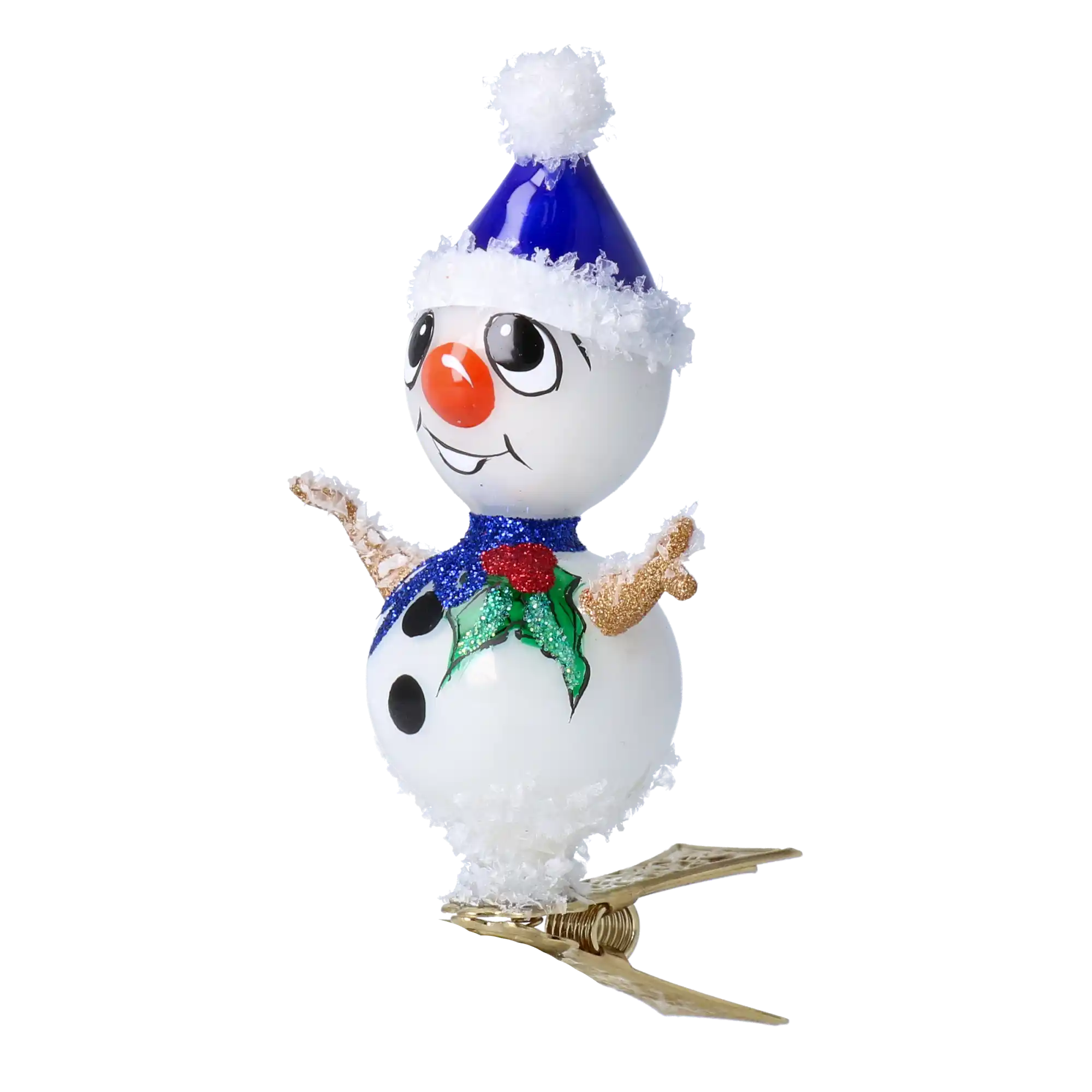 Bałwanek z Krainy Zimy Na Klipsie Granatowy Szklana Ozdoba