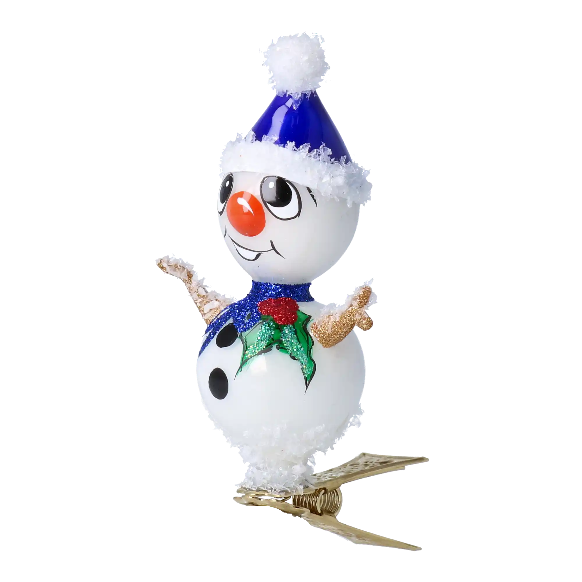 Bałwanek z Krainy Zimy Na Klipsie Granatowy Szklana Ozdoba