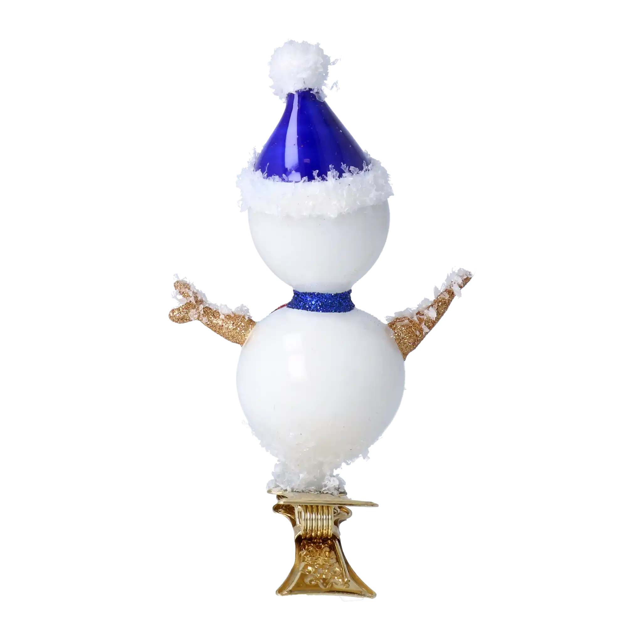 Bałwanek z Krainy Zimy Na Klipsie Granatowy Szklana Ozdoba