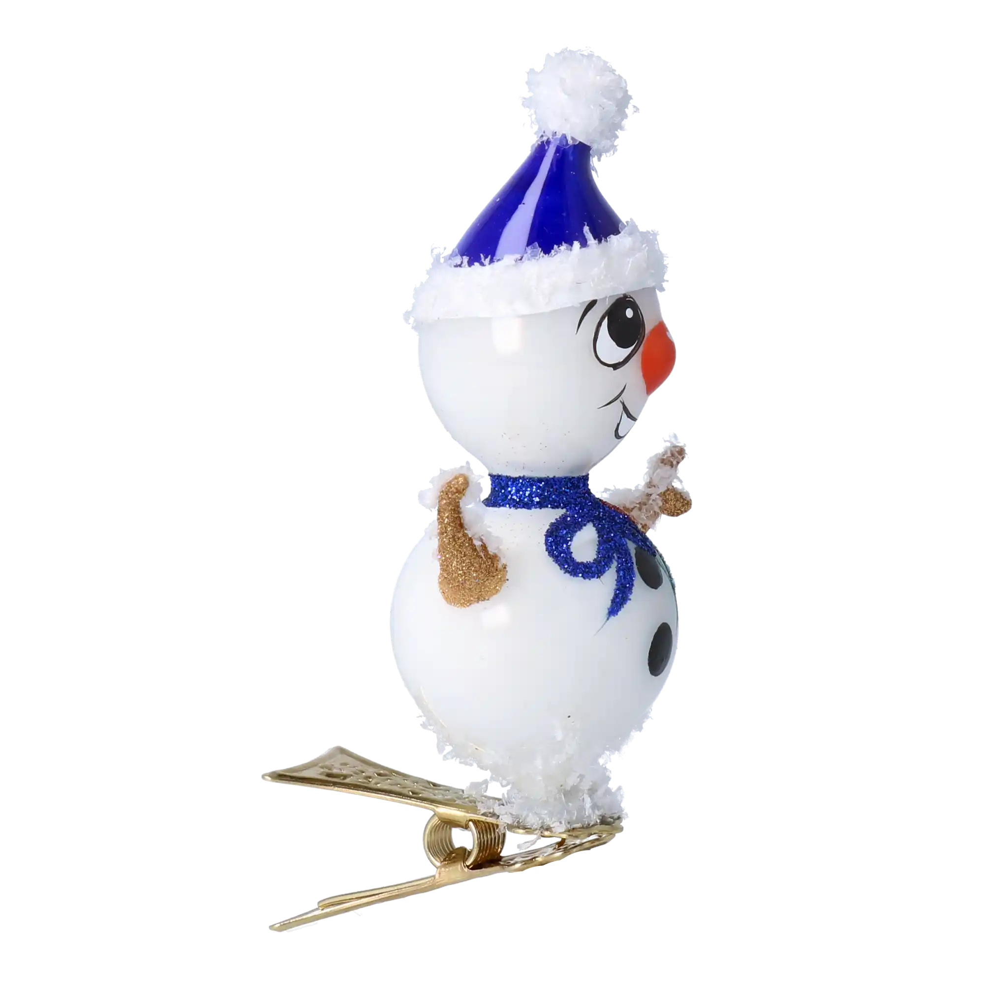 Bałwanek z Krainy Zimy Na Klipsie Granatowy Szklana Ozdoba