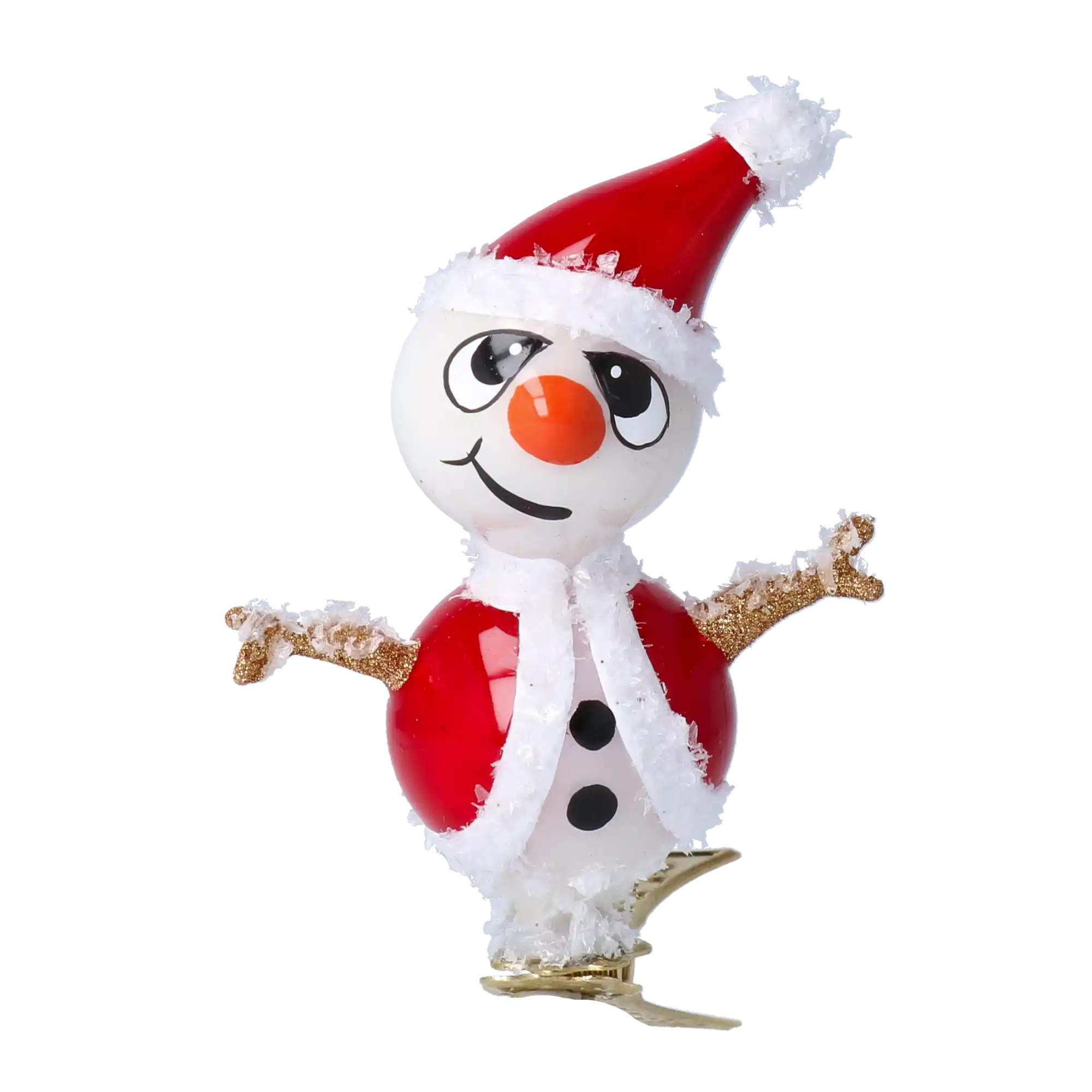 Bałwanek Mikołajek Na Klipsie Czerwony Szklana Ozdoba