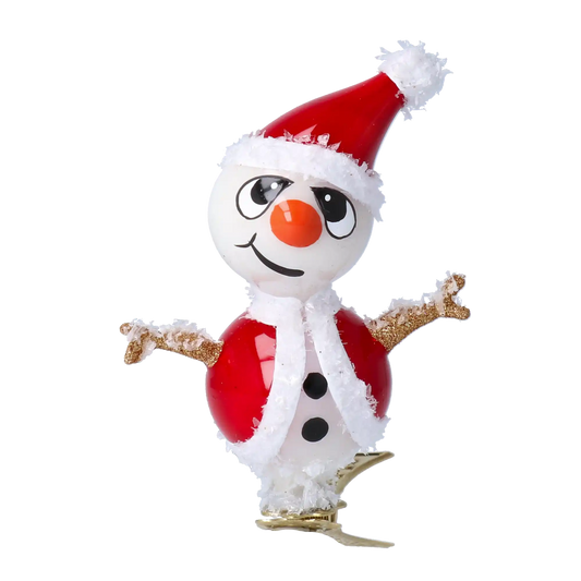 Bałwanek Mikołajek Na Klipsie Czerwony Szklana Ozdoba