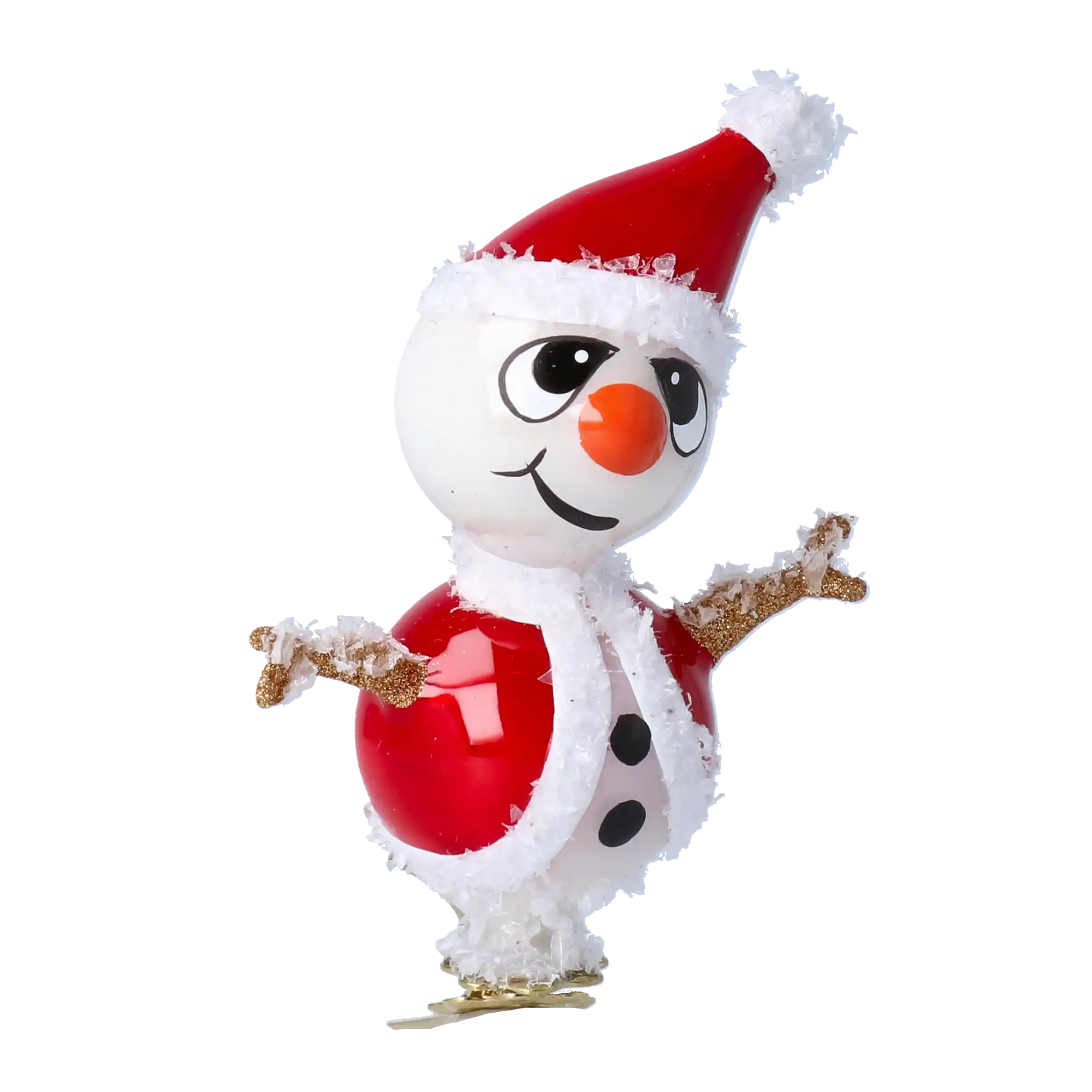 Bałwanek Mikołajek Na Klipsie Czerwony Szklana Ozdoba