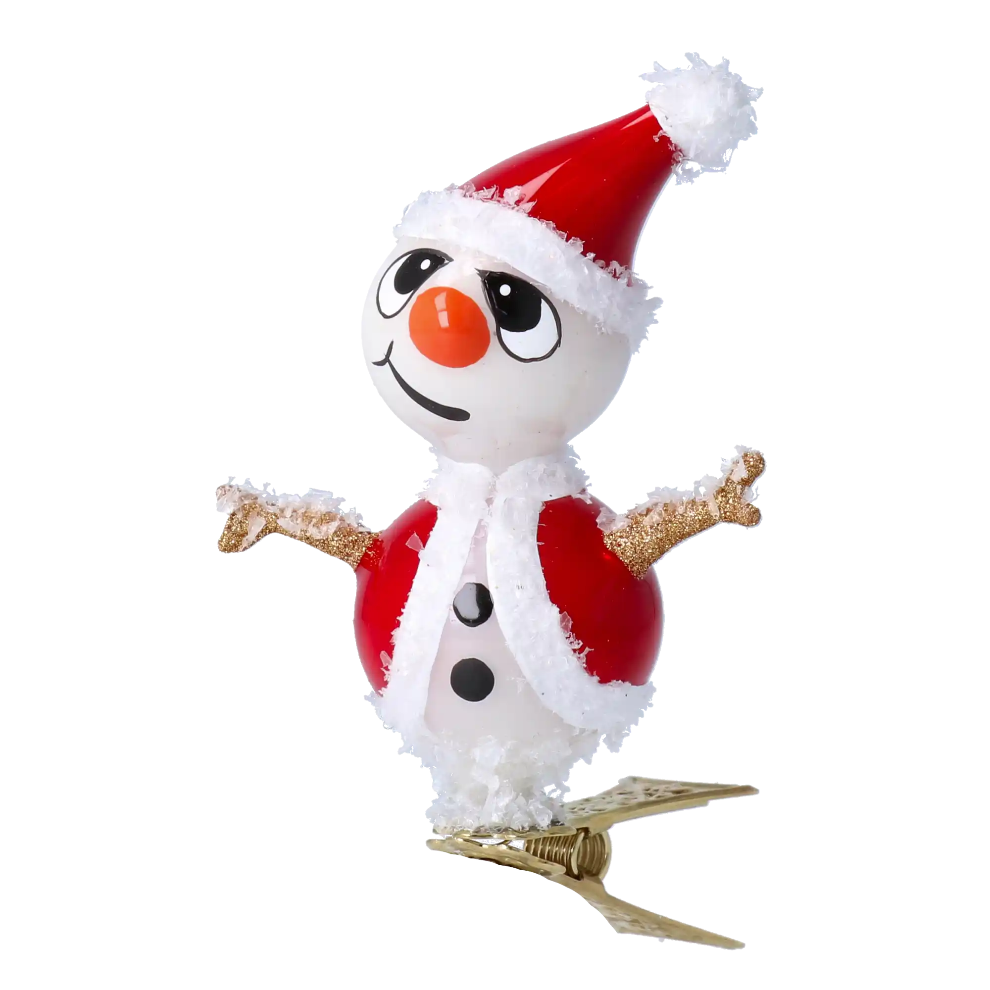 Bałwanek Mikołajek Na Klipsie Czerwony Szklana Ozdoba